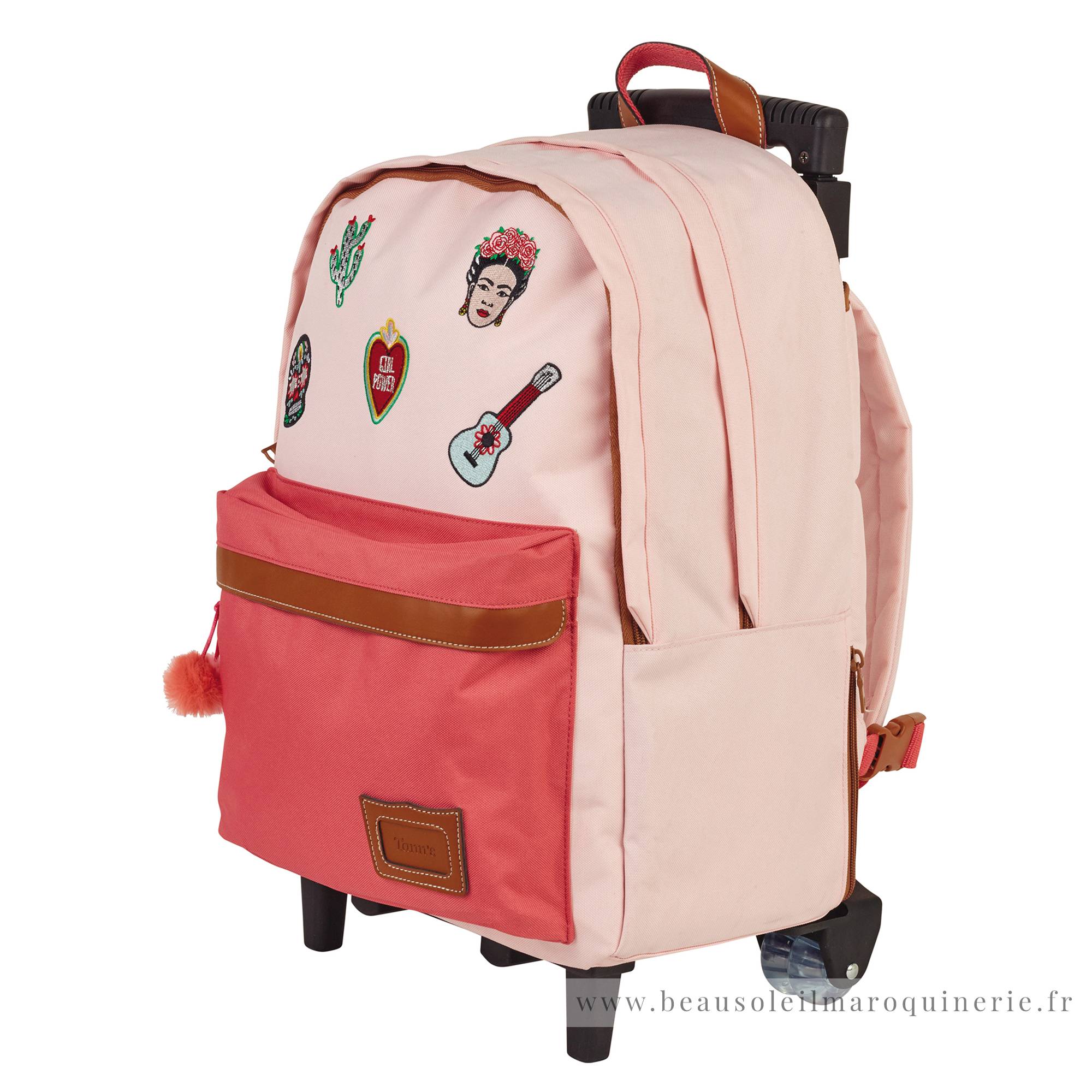 Trolley sac à dos L Tann's Adriana patchs Mexique 73141 couleur Rose Corail, vue de profil
