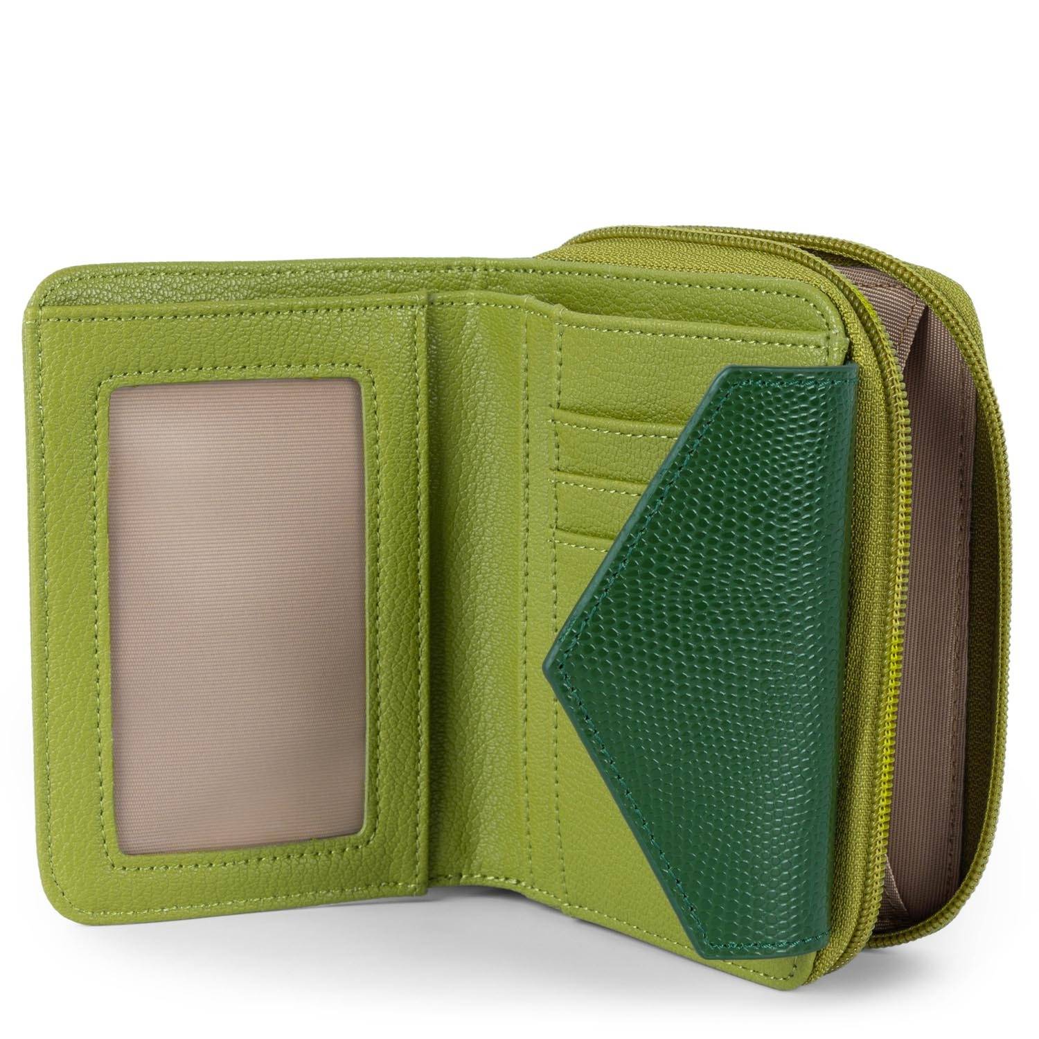 Petit portefeuille Lancaster Maya poche enveloppe 117-03-OL/FU couleur Olive/Fusil/Vert foncé, intérieur