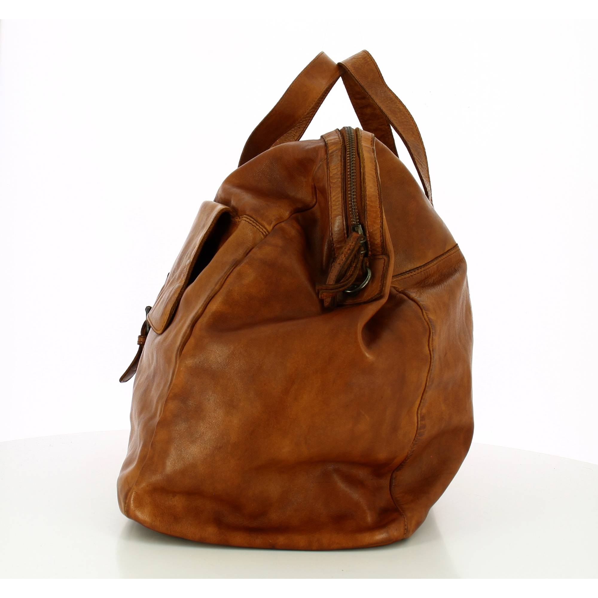 Petit sac de voyage Gianni Conti homme cuir Vintage 4202748 COG couleur Cognac, vue de côté