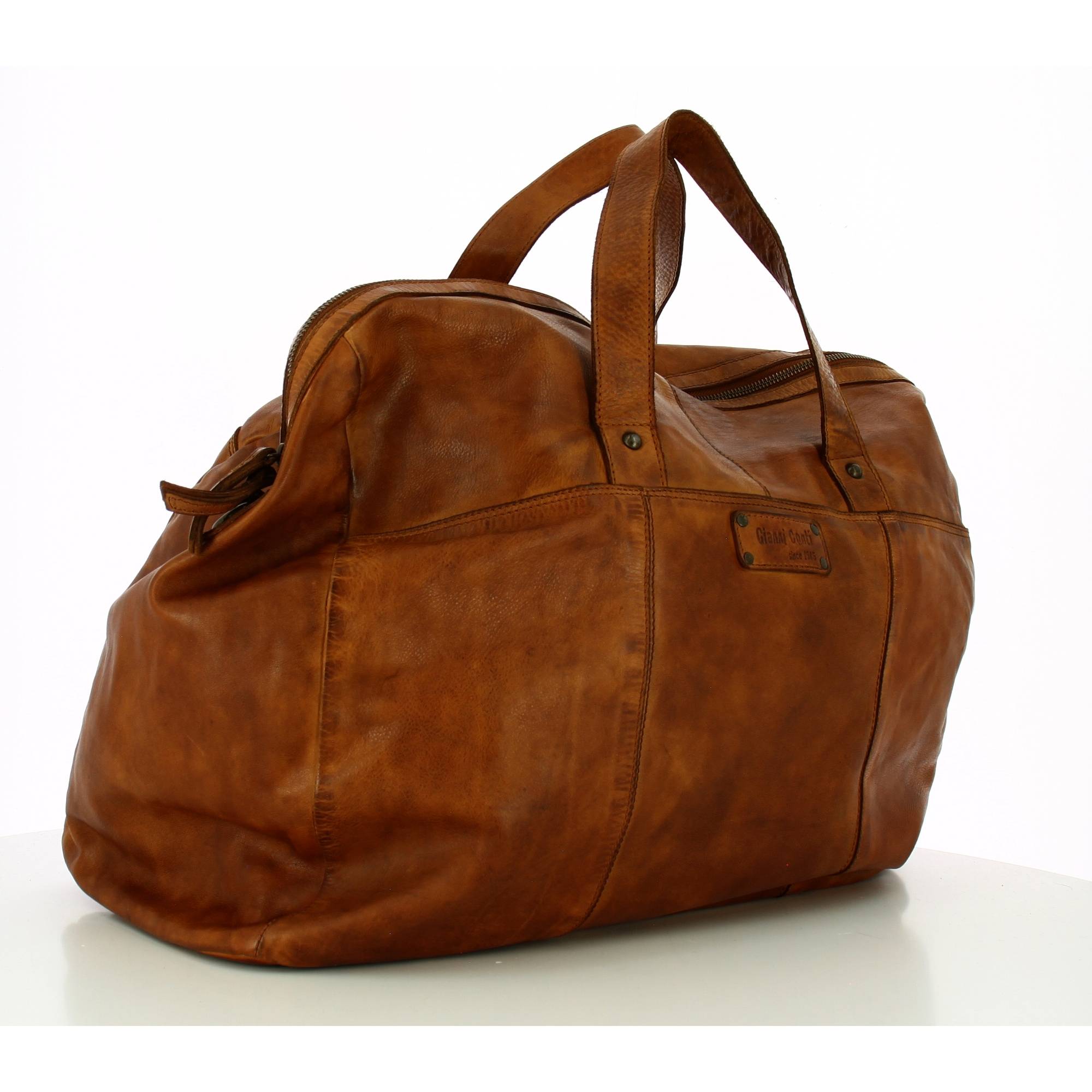 Petit sac de voyage Gianni Conti homme cuir Vintage 4202748 COG couleur Cognac, vue de profil