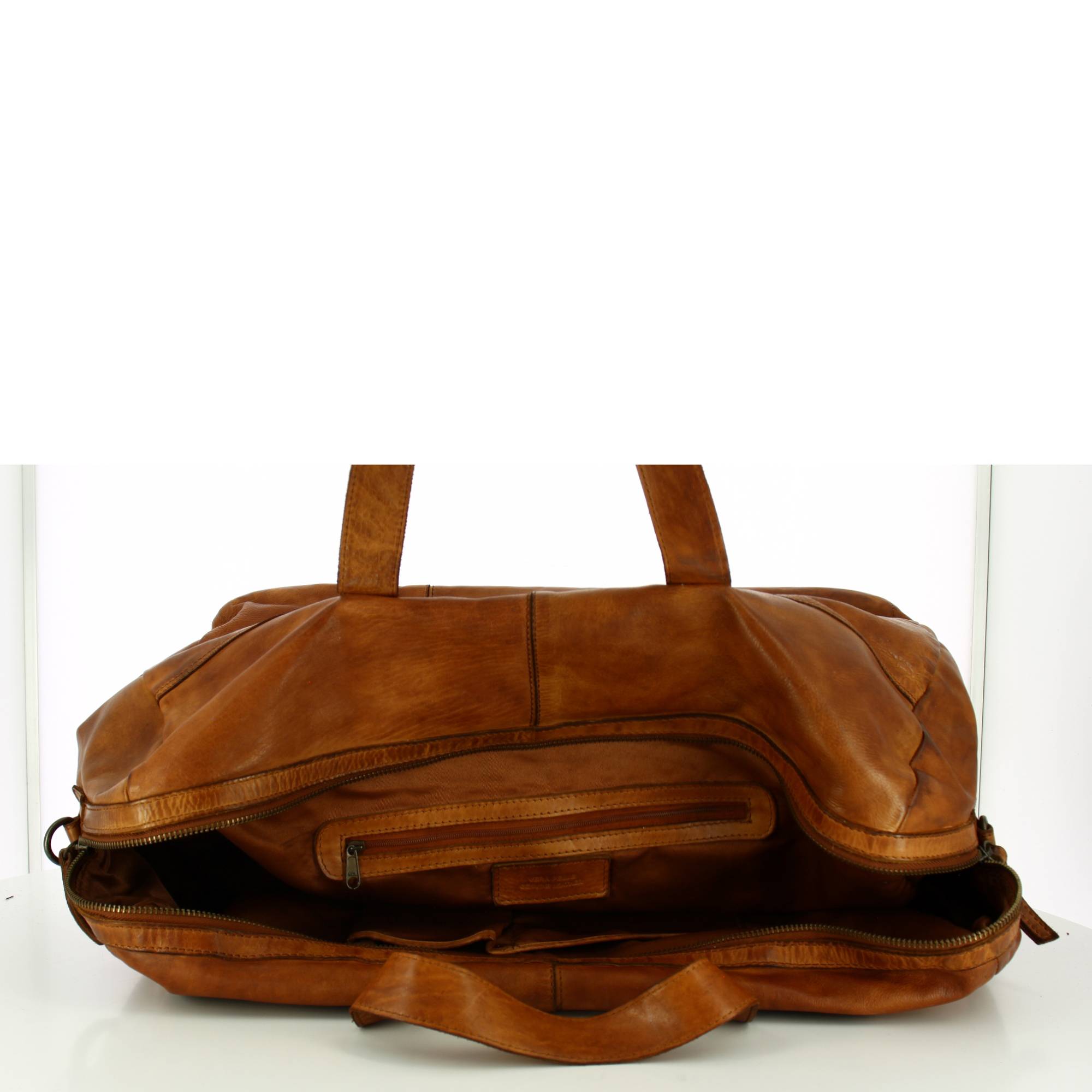Petit sac de voyage Gianni Conti homme cuir Vintage 4202748 COG couleur Cognac, ouvert