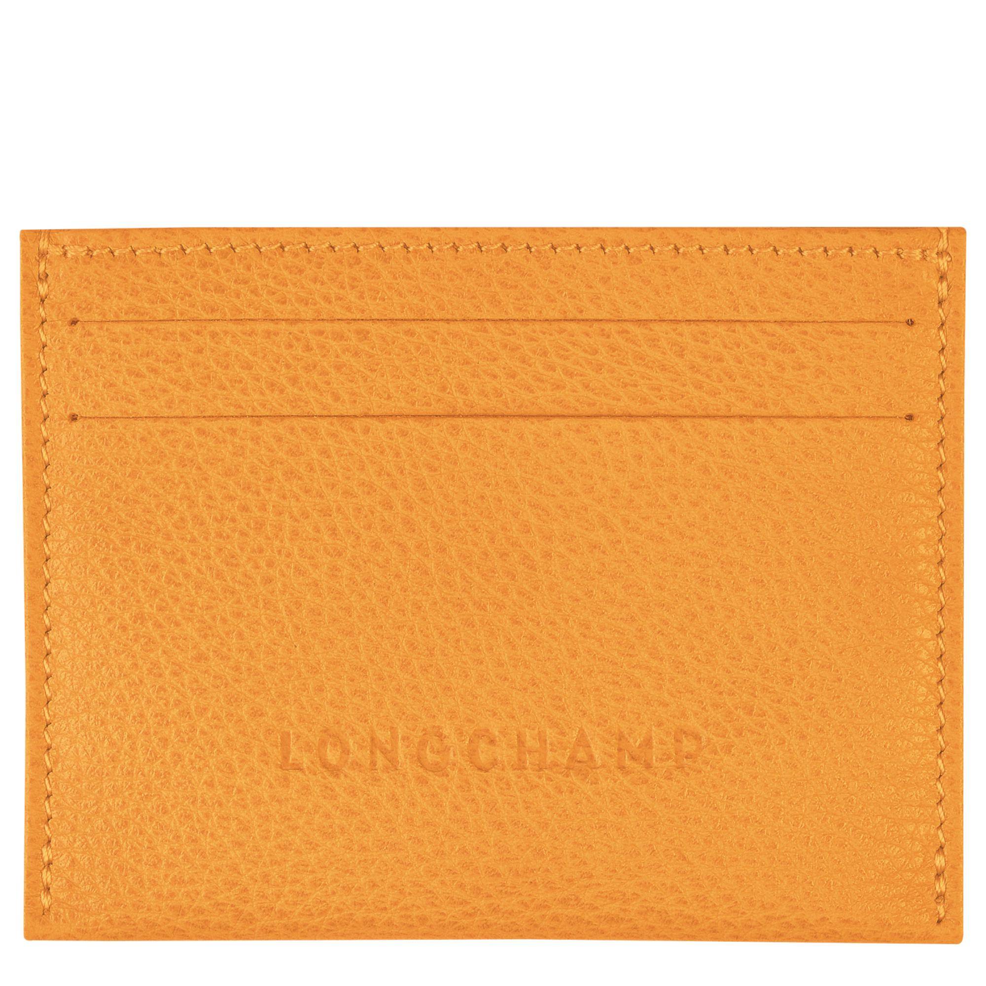 Porte-cartes Longchamp Le Foulonné L3218021 222 Abricot vue de face avec inscription Longchamp