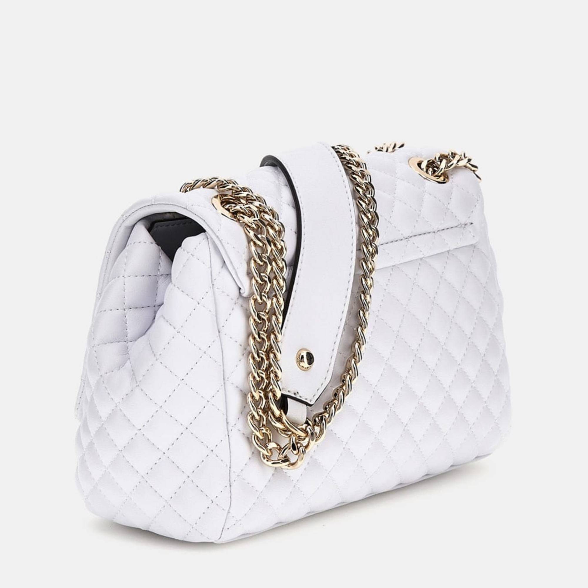 Mini sac à bandoulière Guess Rianee rembourré surpiqué HWQG9236210 WHI Blanc, vue de profil arrière