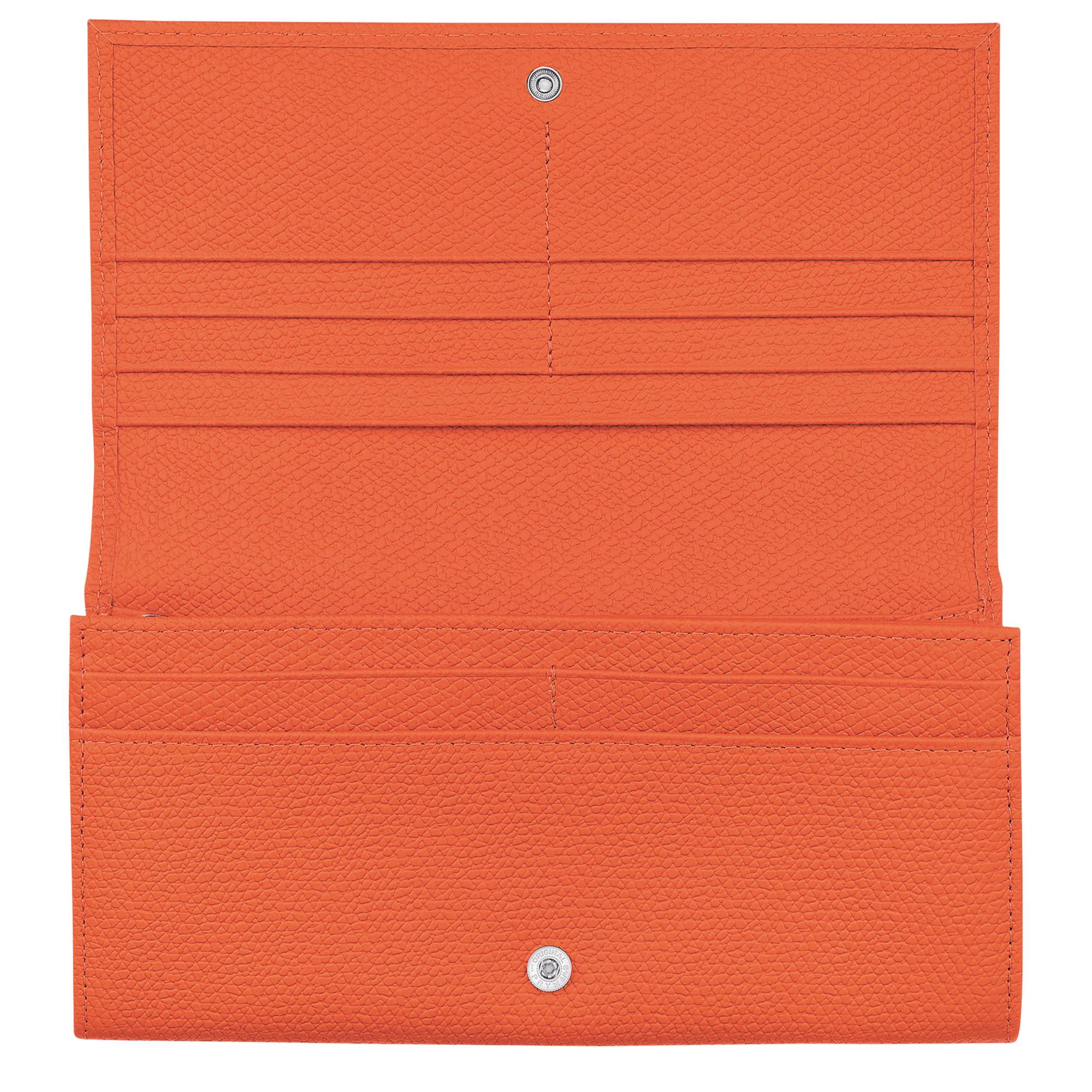 Portefeuille long à rabat Longchamp Roseau L3146HPN 017 couleur orange, ouvert