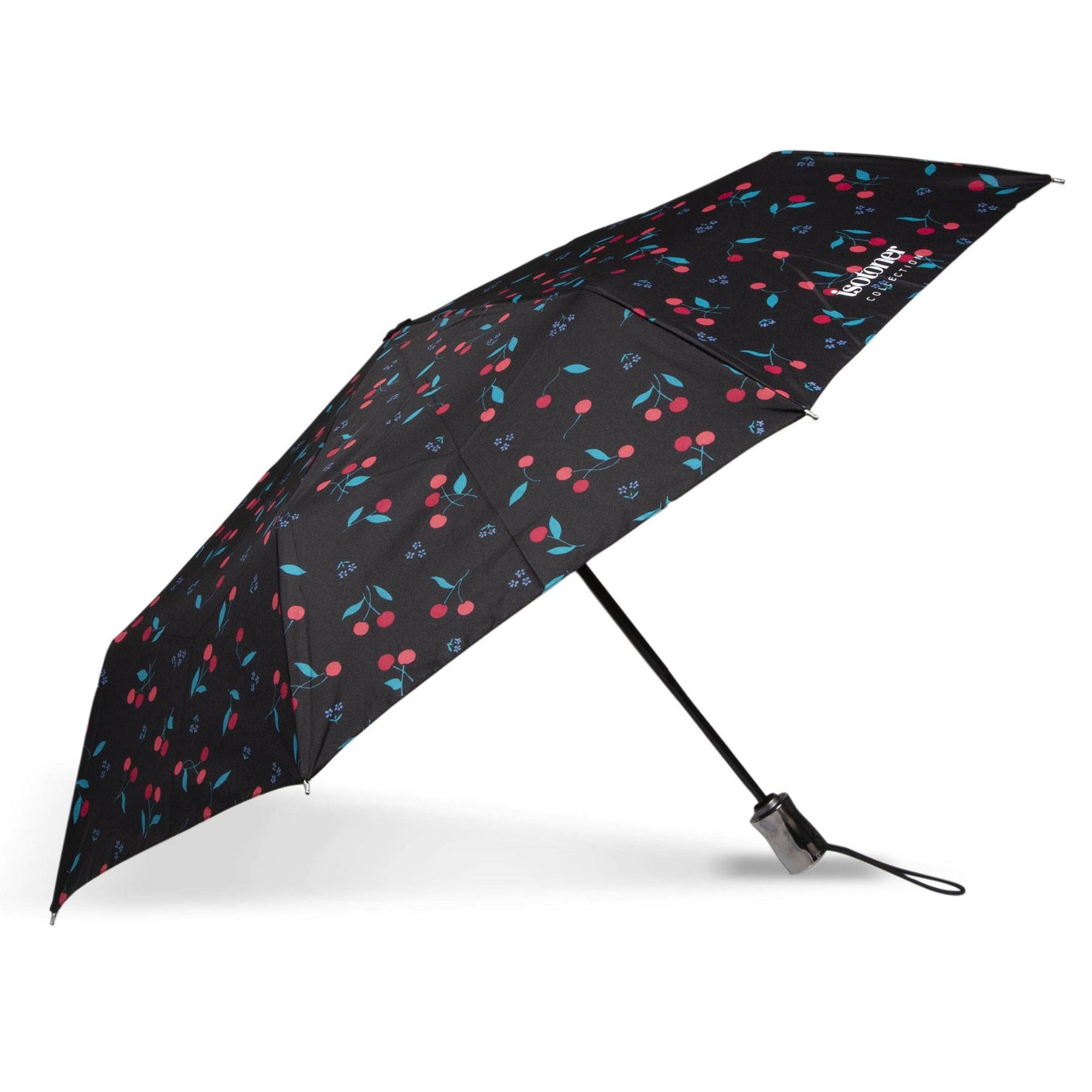 Parapluie Automatique Isotoner 09406 DCP couleur Pois Cerise Rose, ouvert