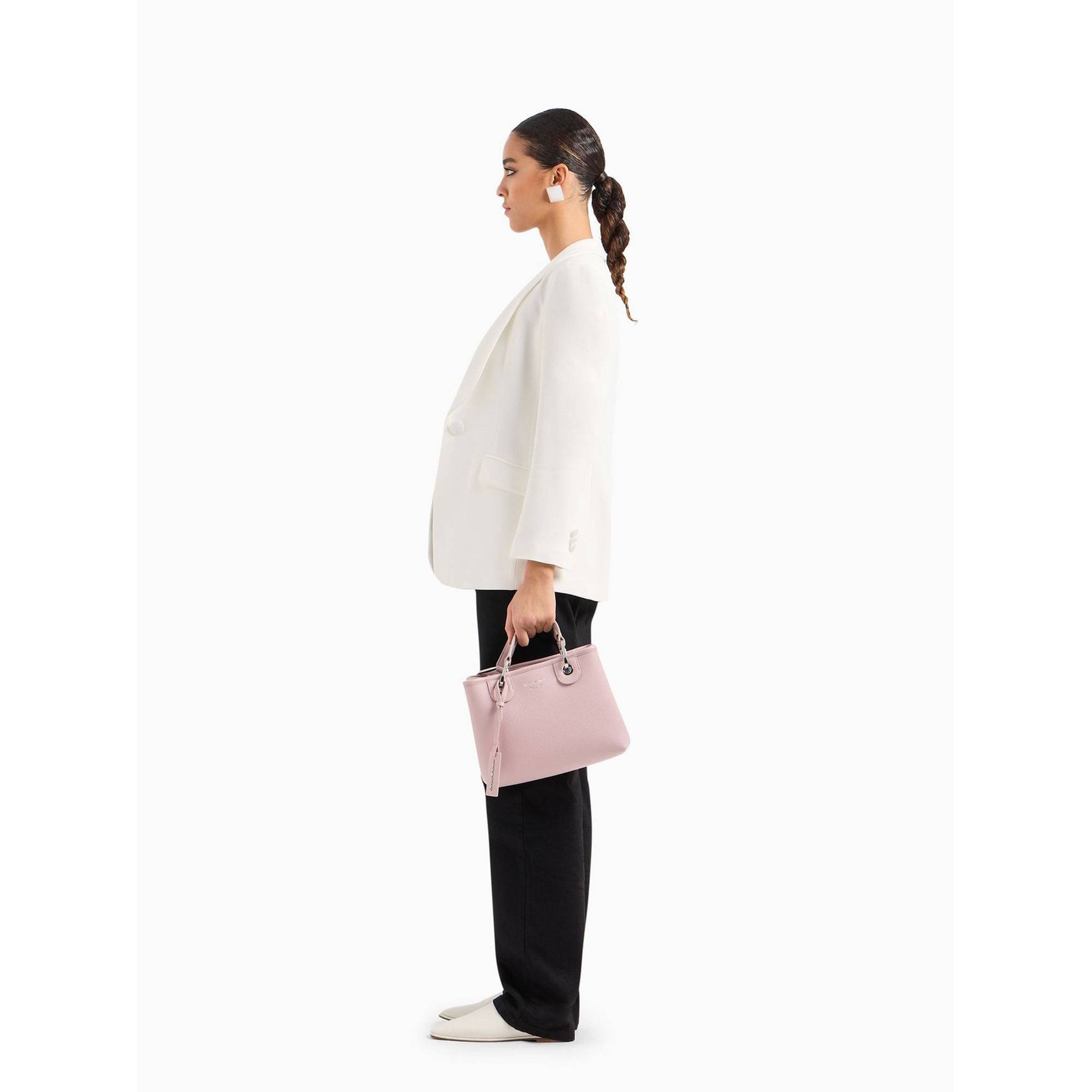 Petit sac cabas Emporio Armani MyEA Bag avec imprimé cerf Y3D166YFO5E 80569 80700 couleur rose, porté