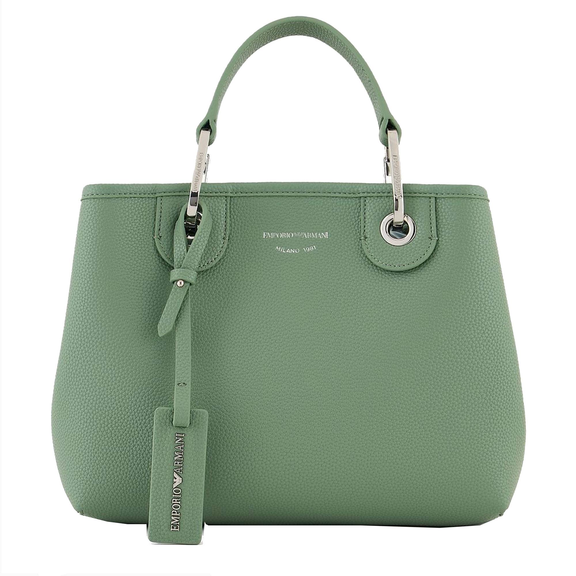 Petit sac cabas Emporio Armani MyEA Bag avec imprimé cerf Y3D166YFO5E 80701couleur vert clair, vue de face