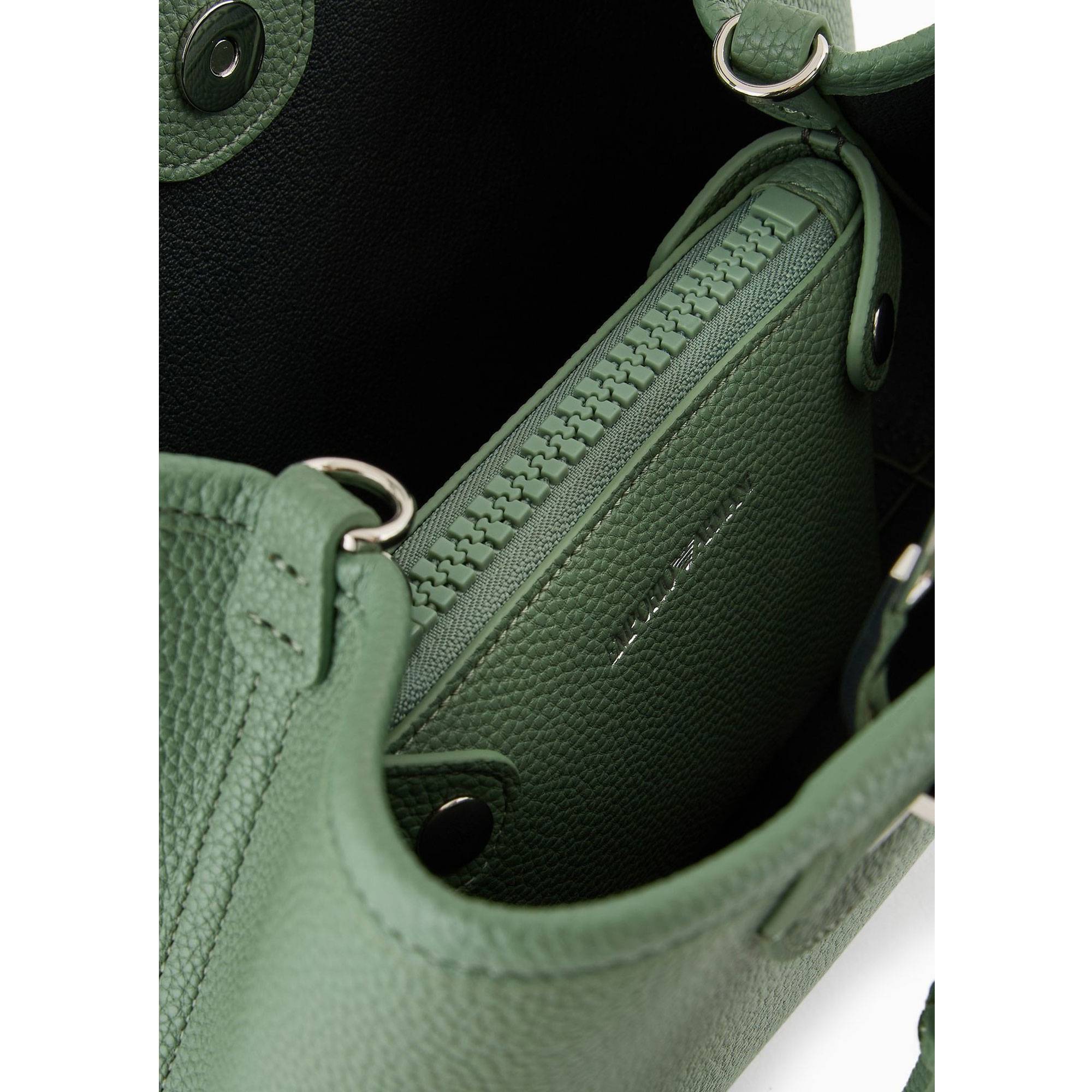 Petit sac cabas Emporio Armani MyEA Bag avec imprimé cerf Y3D166YFO5E 80701couleur vert clair, ouvert