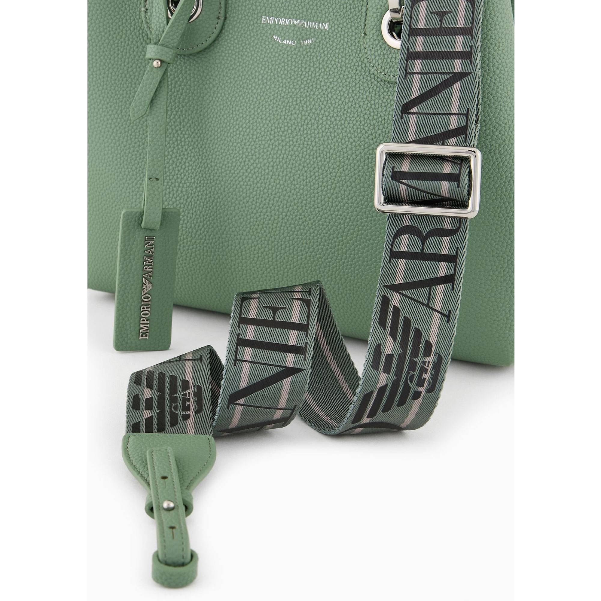 Petit sac cabas Emporio Armani MyEA Bag avec imprimé cerf Y3D166YFO5E 80701couleur vert clair, vue de face avec bandoulière