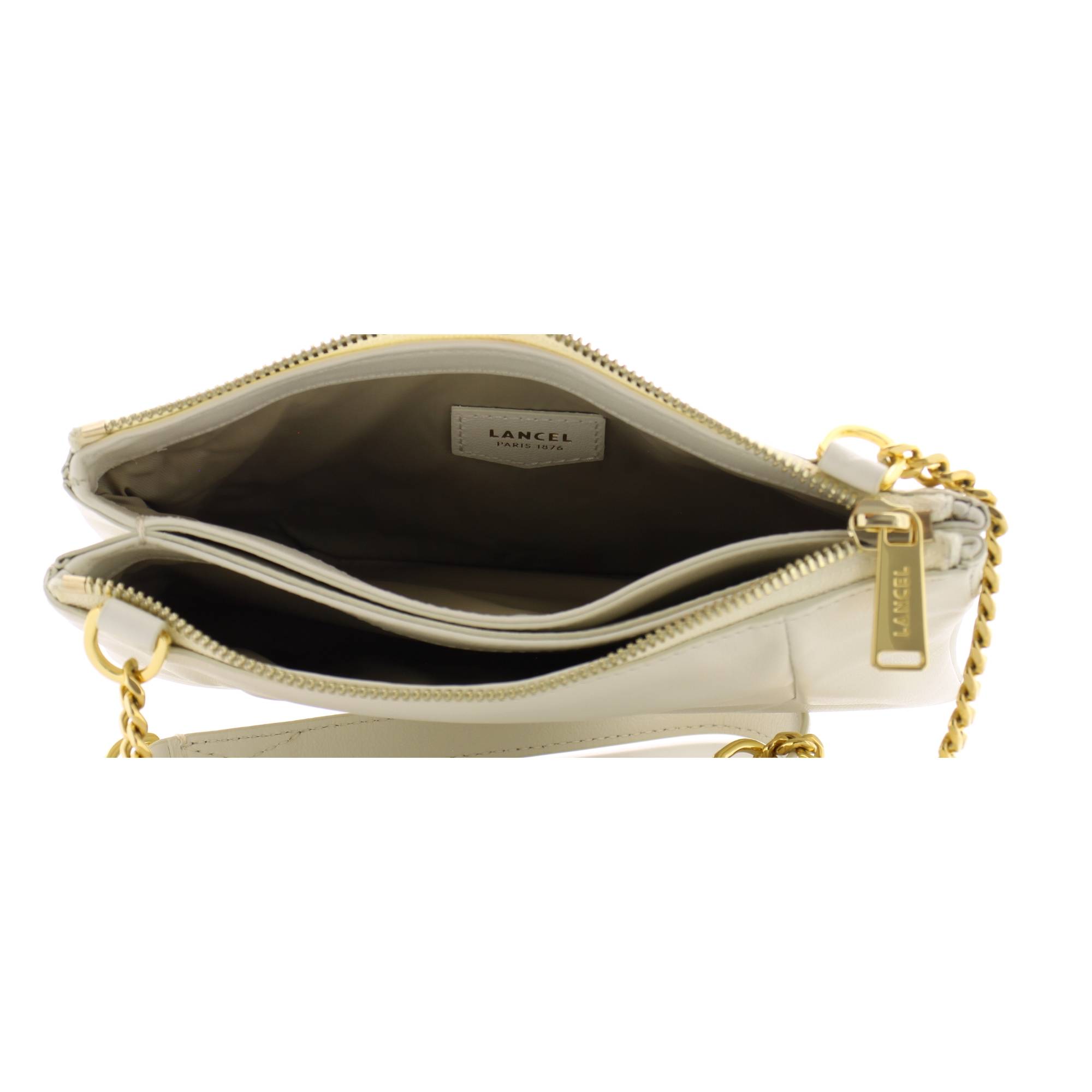 Double pochette Lancel Billie en cuir A12805 34 Neige, intérieur