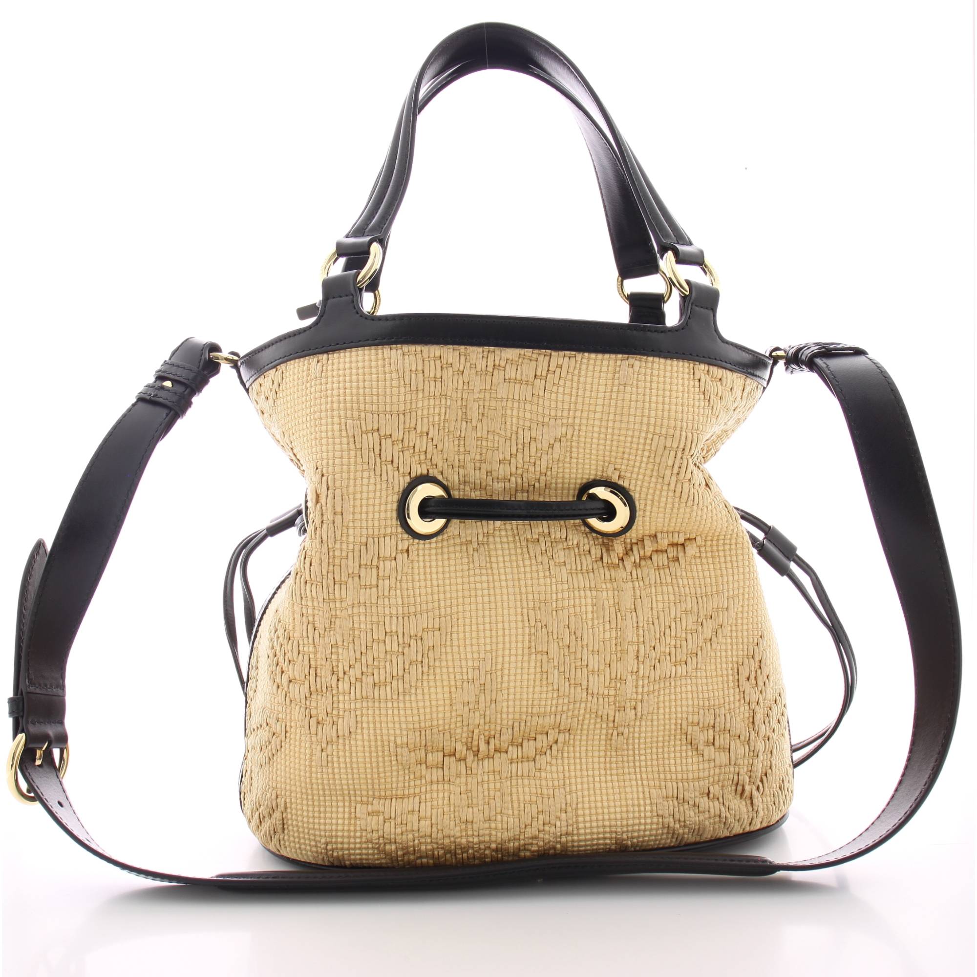 Sac seau M Lancel Premier Flirt en raffia A12798 8A Naturel/Noir, vue de dos