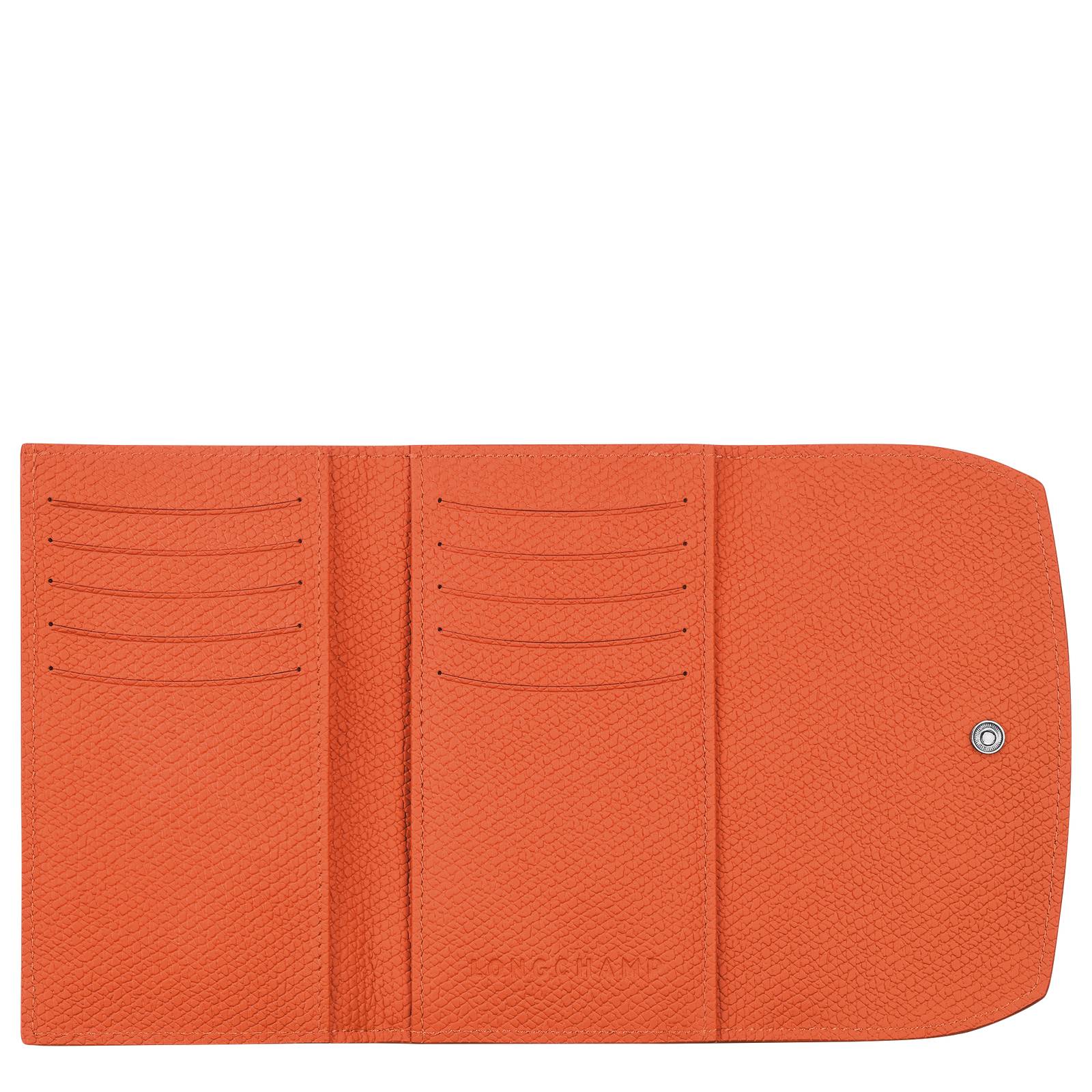 Portefeuille compact Longchamp Roseau 30002HPN 017 couleur Orange, ouvert