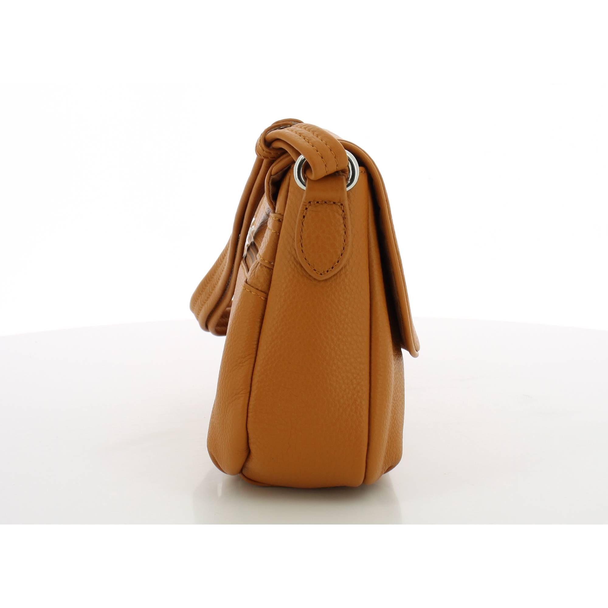 Sac porté travers à rabat S Mocca Dana en cuir M123E-04PM B Cognac, côté