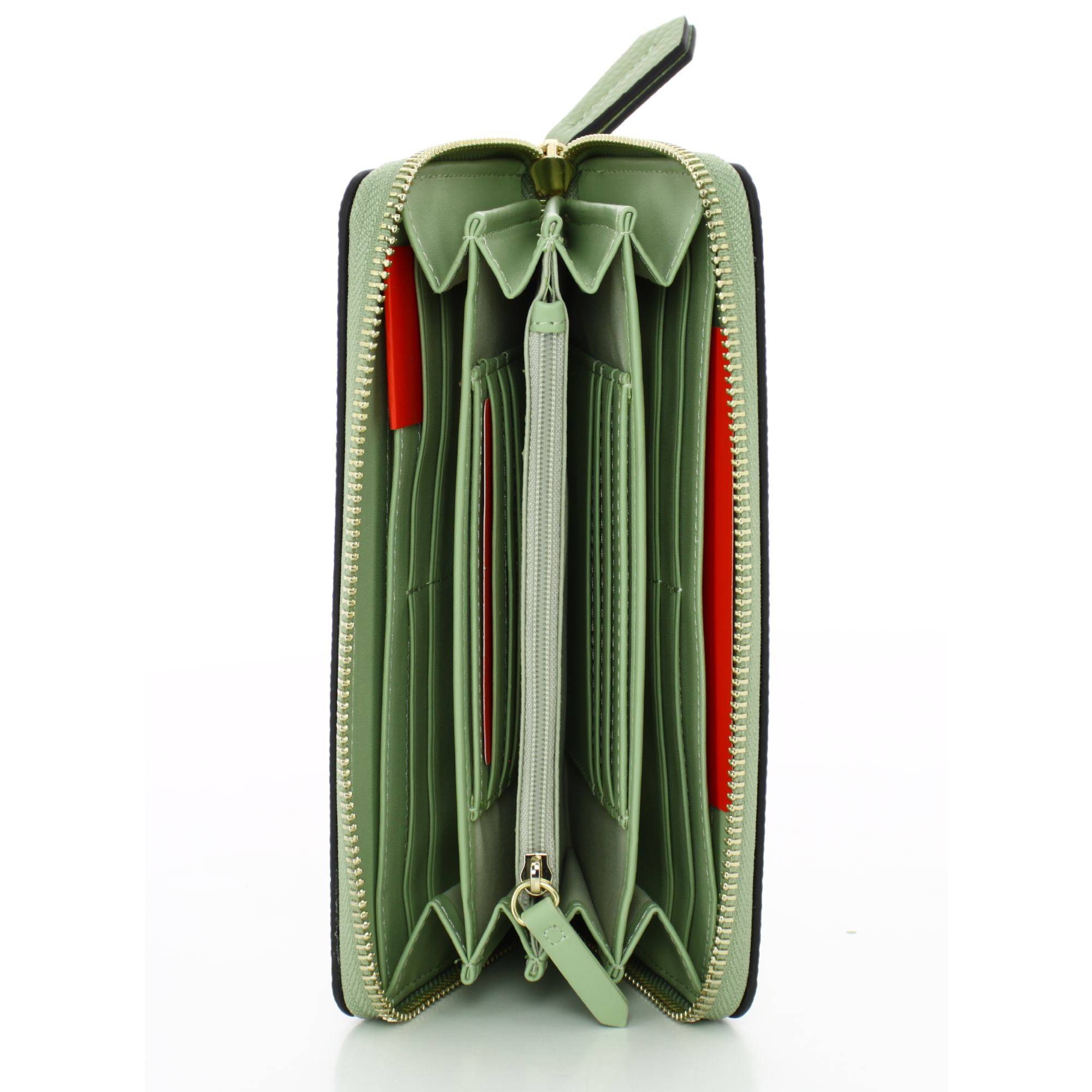 Grand portefeuille zippé Valentino femme VPS7QS155 G44 couleur Sauge, intérieur