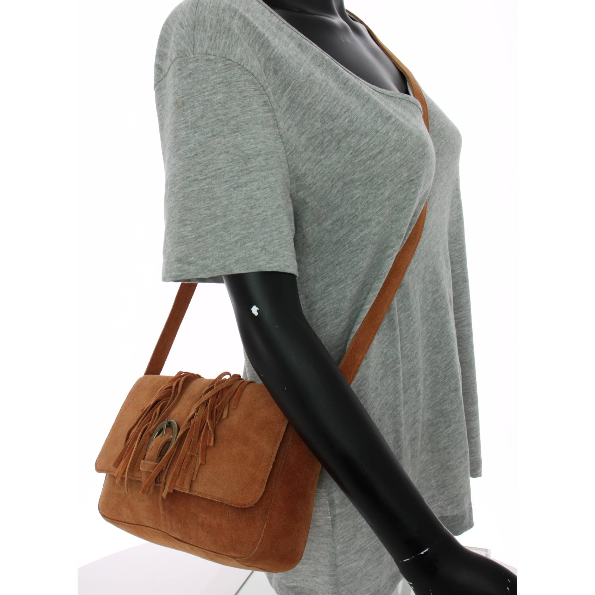 Sac bandouliere Pieces Anis cuir facon nubuck 17149405
