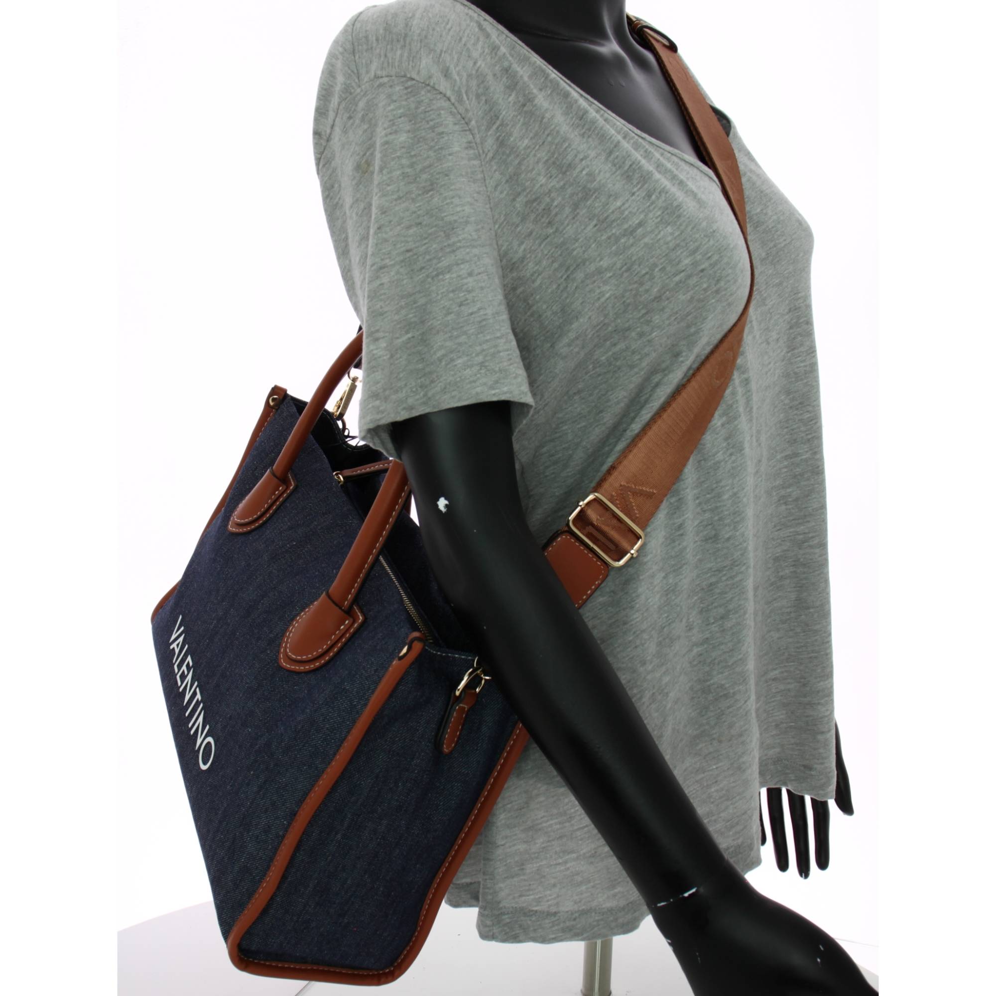 Sac shopping Valentino Bags Leith toile denim VBS7QH01D