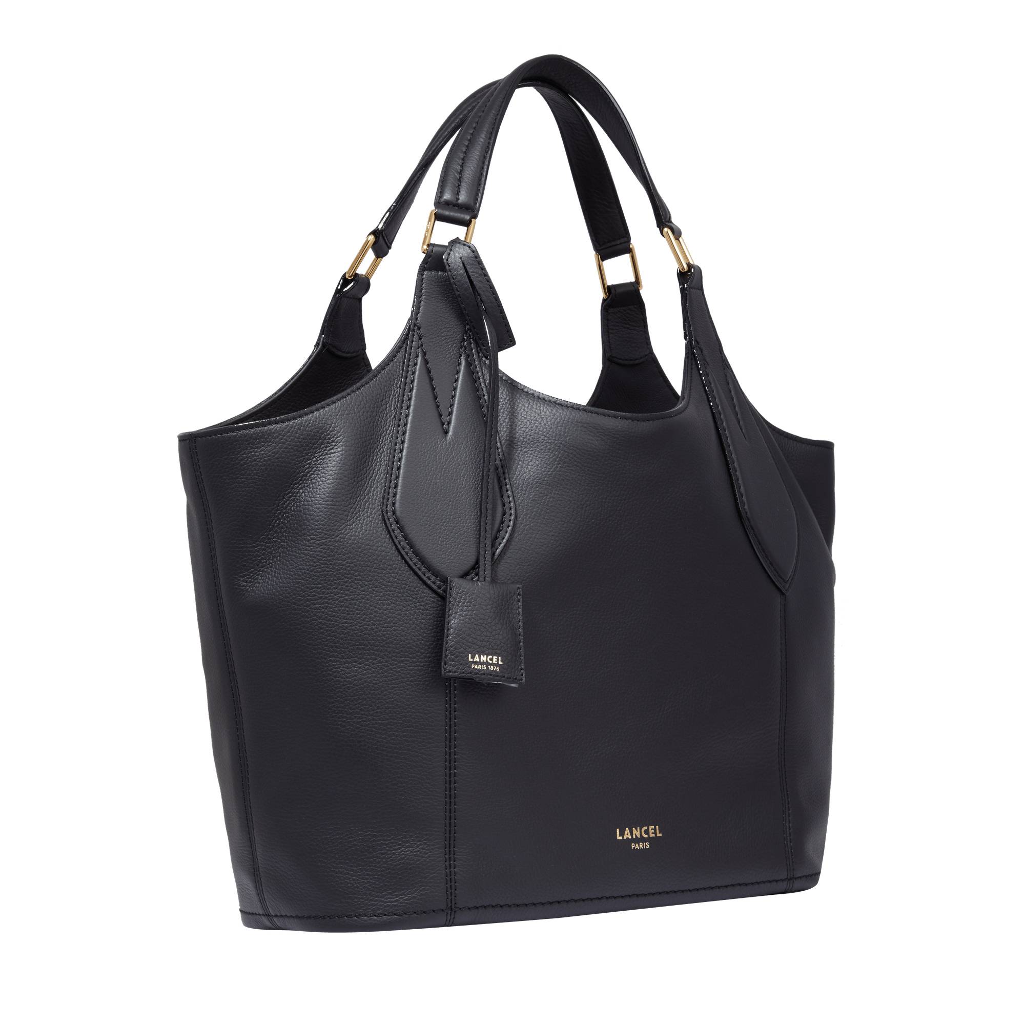 Sac cabas souple M Alphonse de Lancel en cuir de vachette A13235 10 Noir, vue de profil