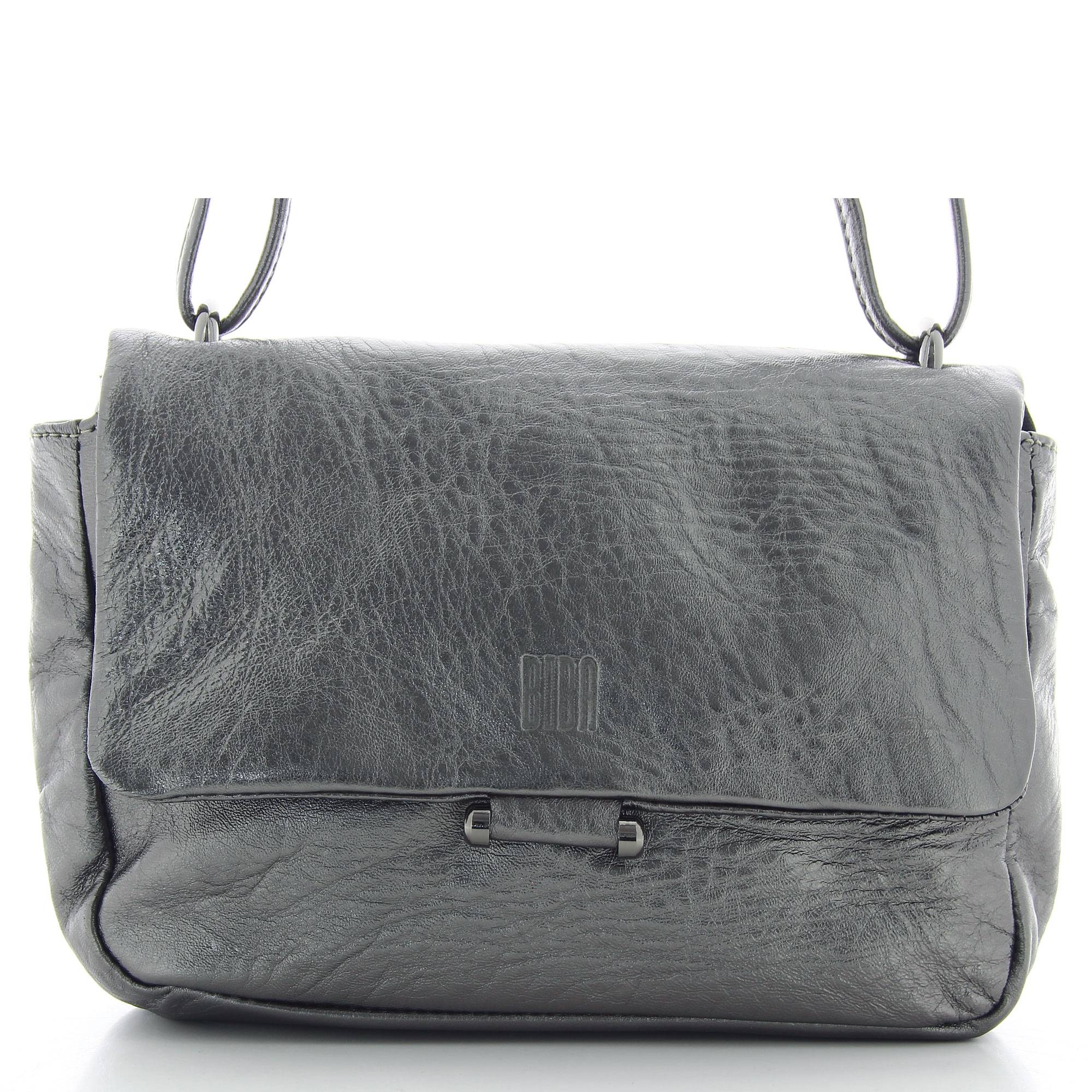 Sac bandoulière en cuir Biba Elisabeth ELI1L couleur ANTRACITE  (Gris), vue de face sans bretelles