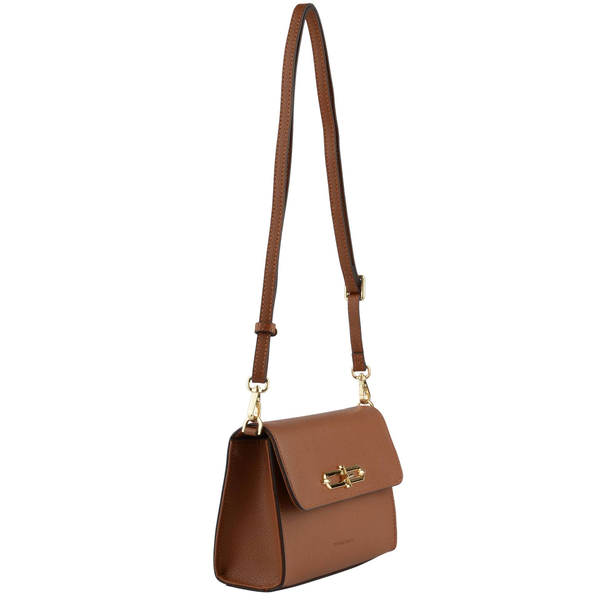 Petit sac bandoulière Francinel à rabat Abigail cuir 22801 CAM couleur camel, vue de profil