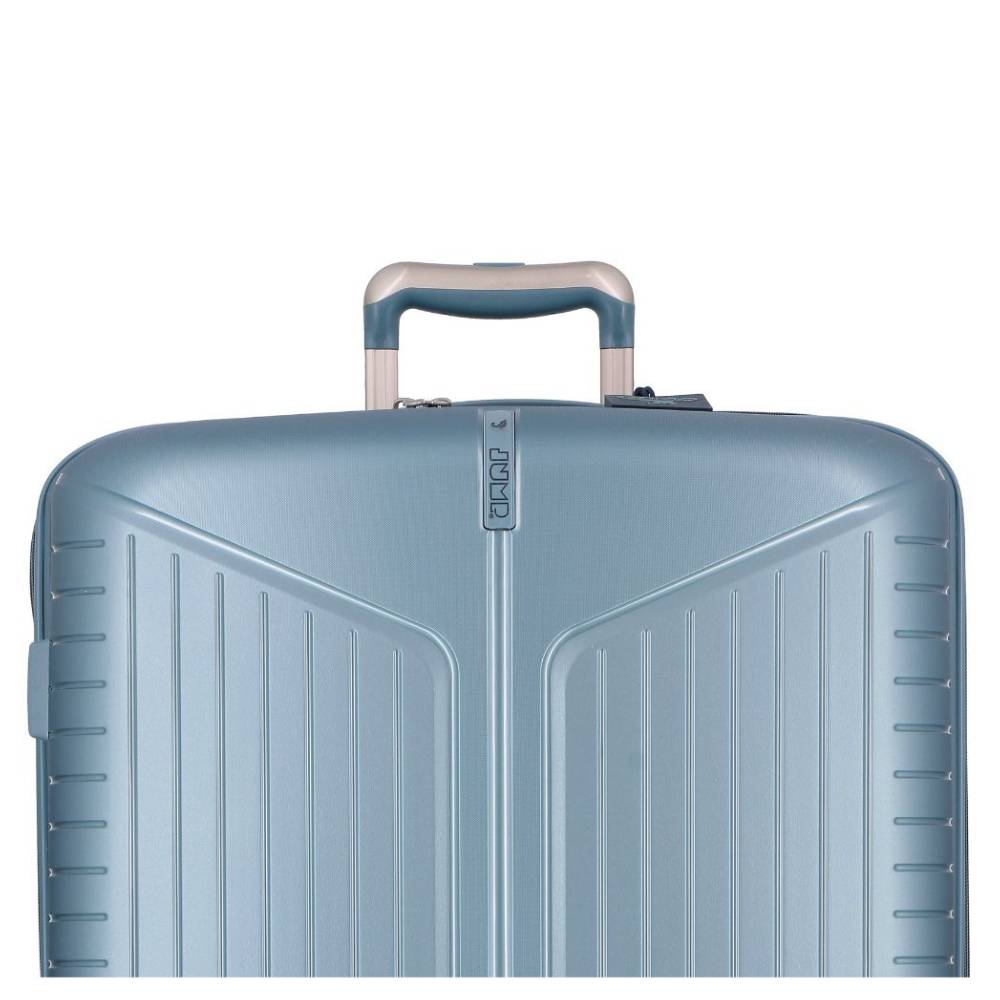 Valise 4 roues extensible Jump Évaé 70/83 L EV24CIEL couleur ciel, vue de face avec trolley