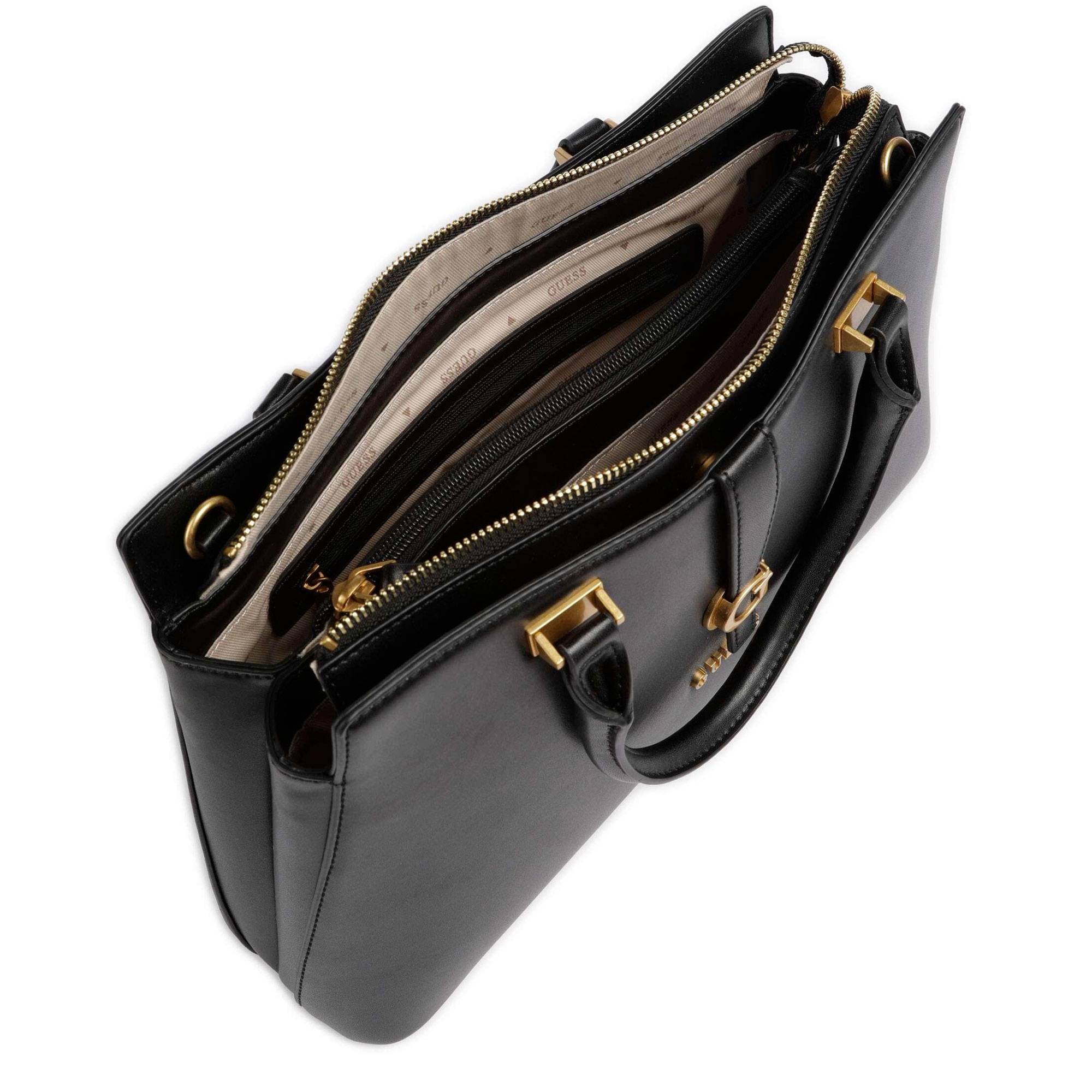 Sac à main Guess effet grainé Kuba HWVA932906BLA couleur noir ouvert