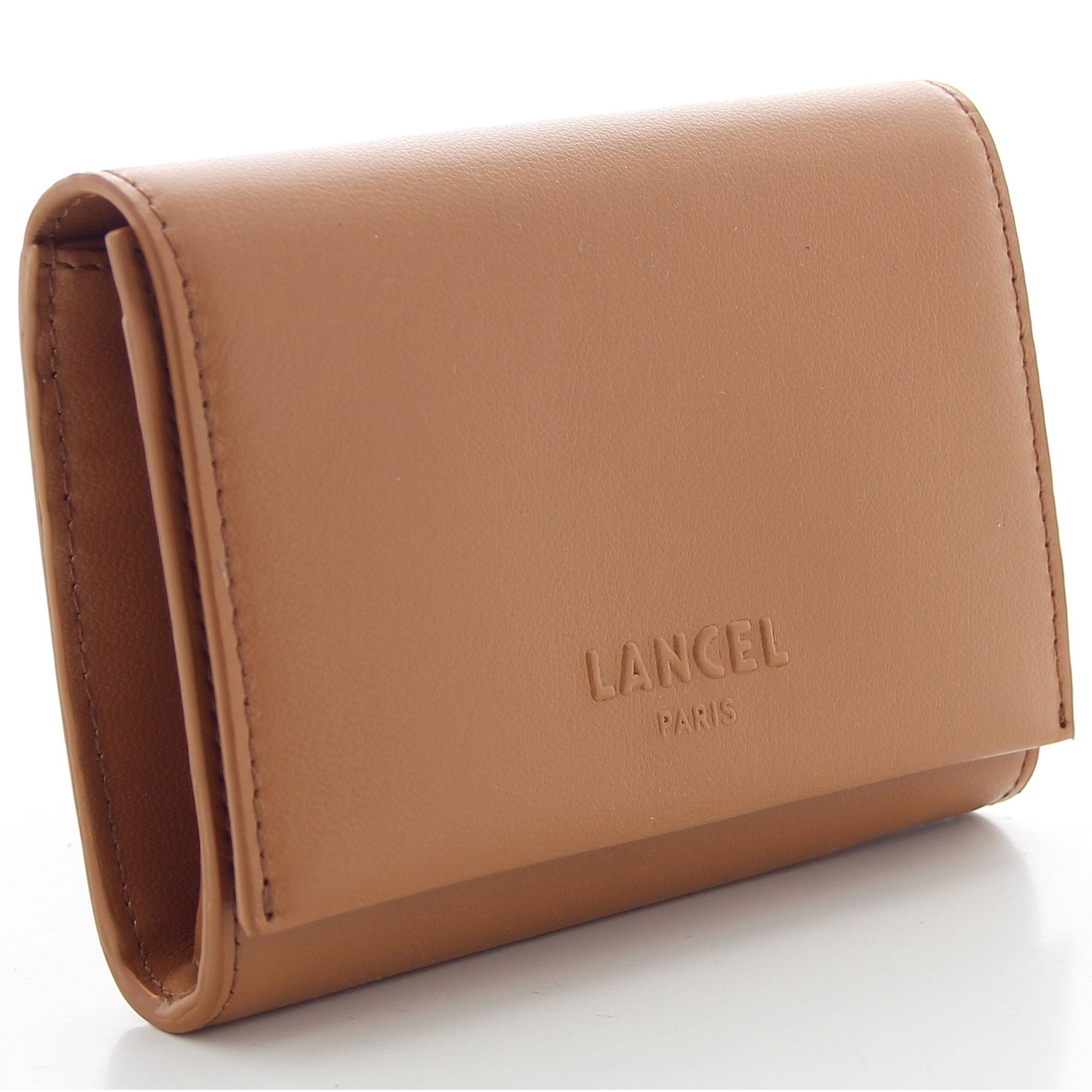 Portefeuille Lancel compact rectangulaire A1276820 couleur chameau vue de profil