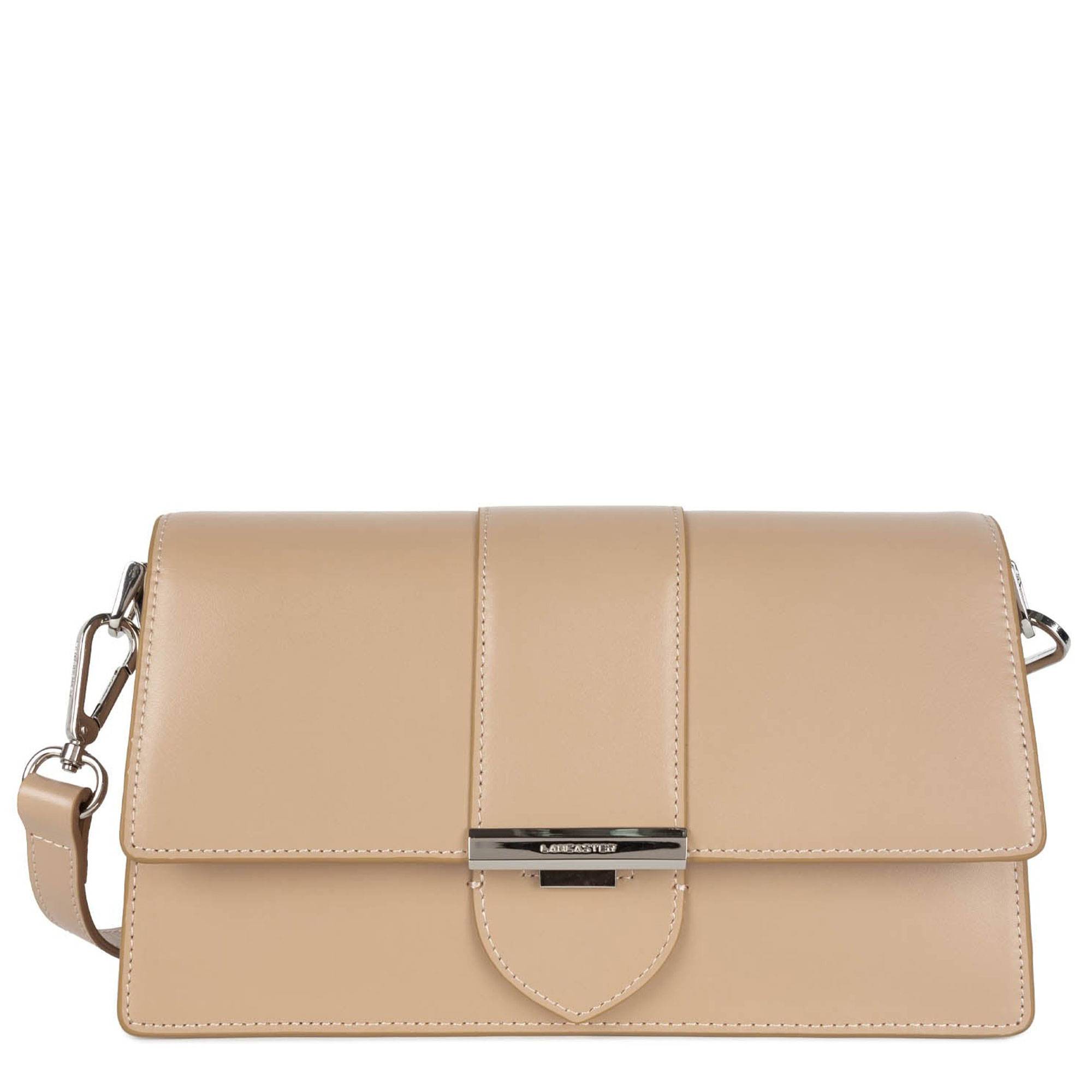 Sac Bandoulière Lancaster à rabat en cuir lisse  Paris Ily 531-017BE/FO couleur beige foncé, vue de face