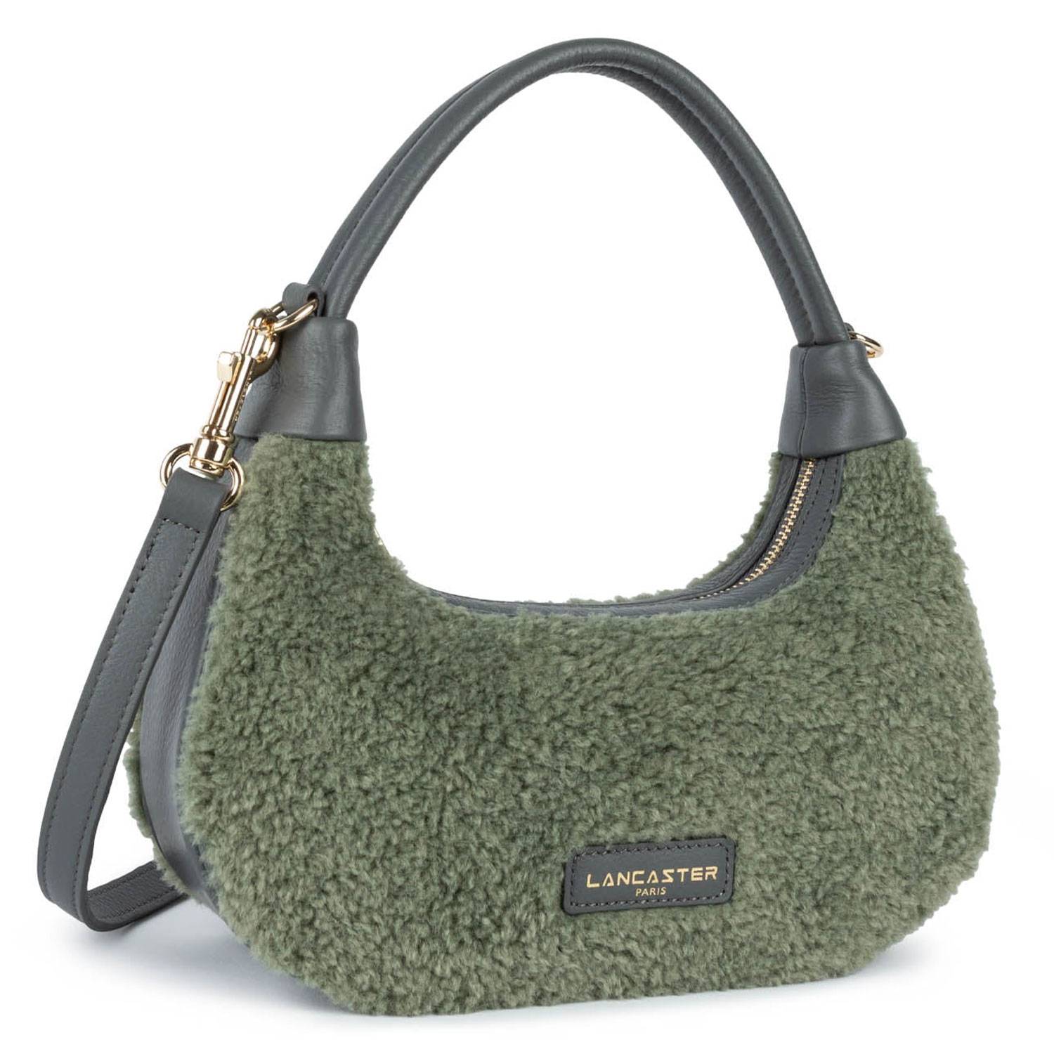 Sac hobo effet polaire Lancaster Aura polaire 518-021-JA/AN couleur jade antic, vue de côté