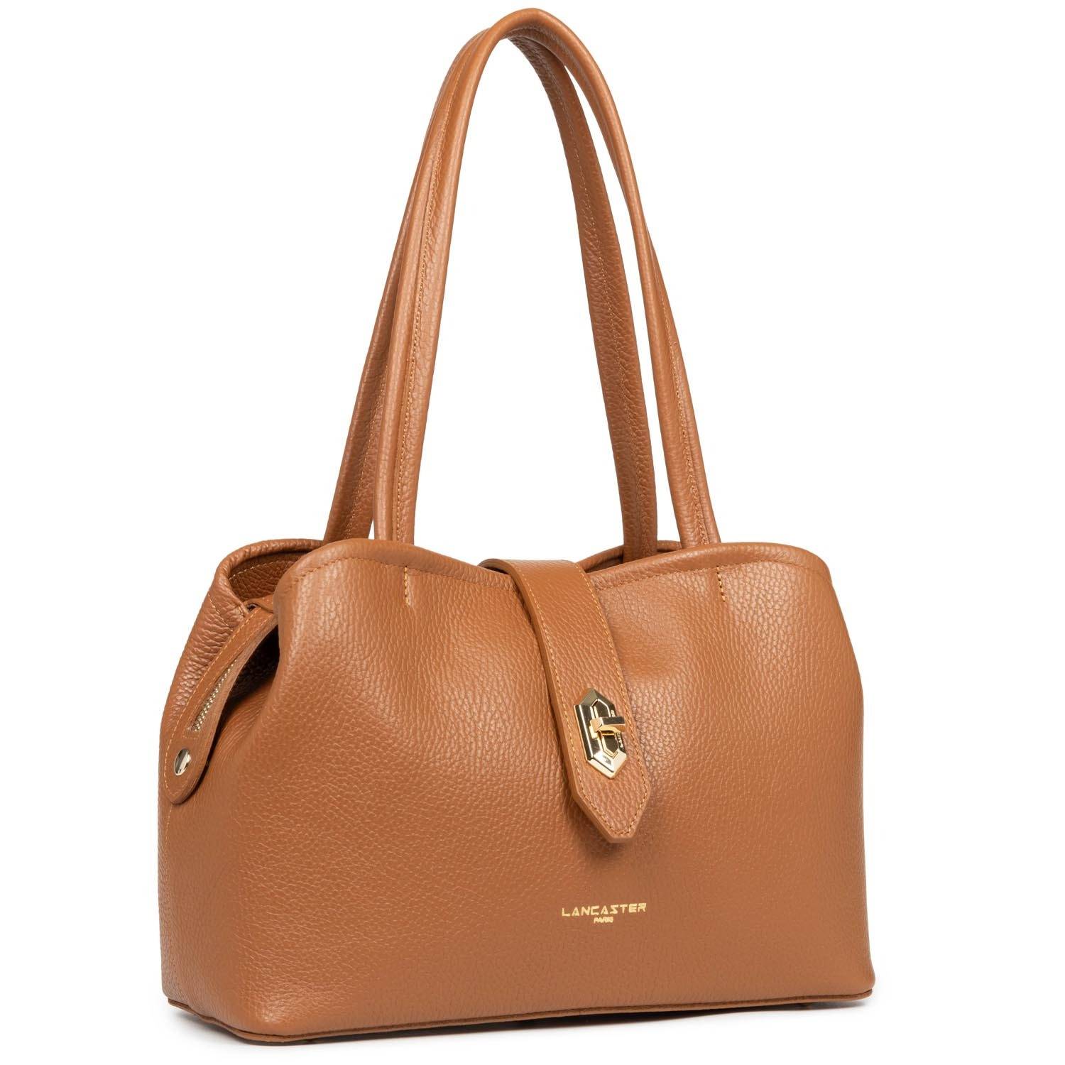 Sac cabas épaule Lancaster effet grainé M Top Double 470-68 CAMEL couleur Camel, vue de côté