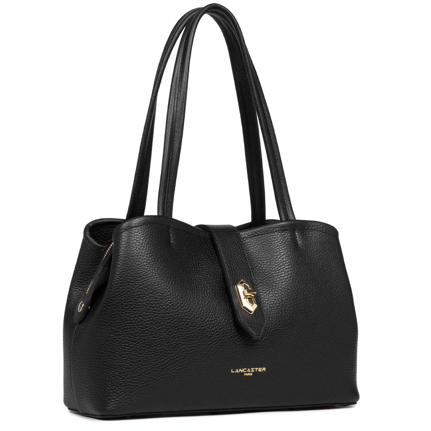 Sac cabas épaule Lancaster effet grainé M Top Double 470-68 NOIR couleur Noir, vue de côté