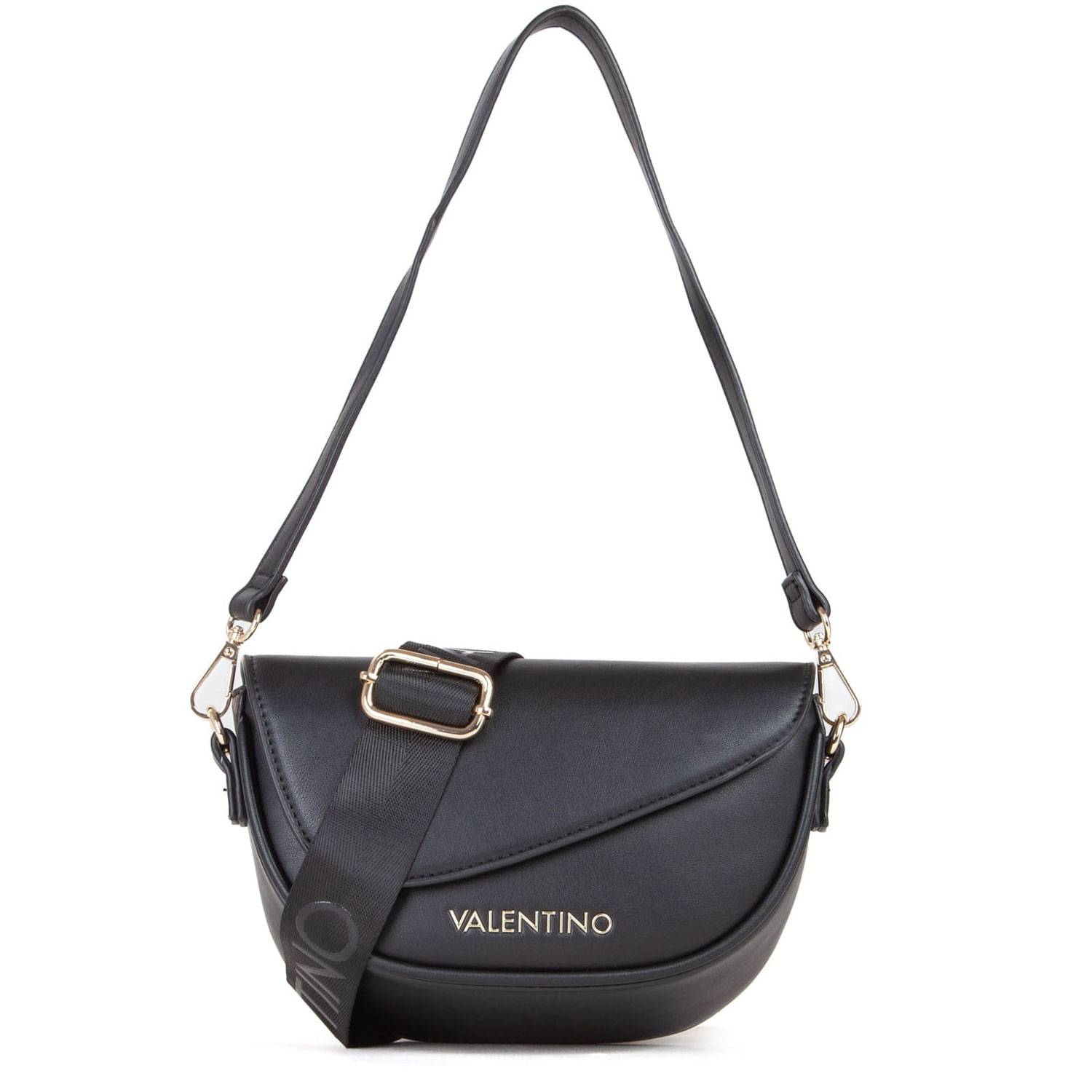 Sac porté bandoulière Valentino bags à rabat asymétrique piper VBS8DM09 001 couleur noir, vue de face