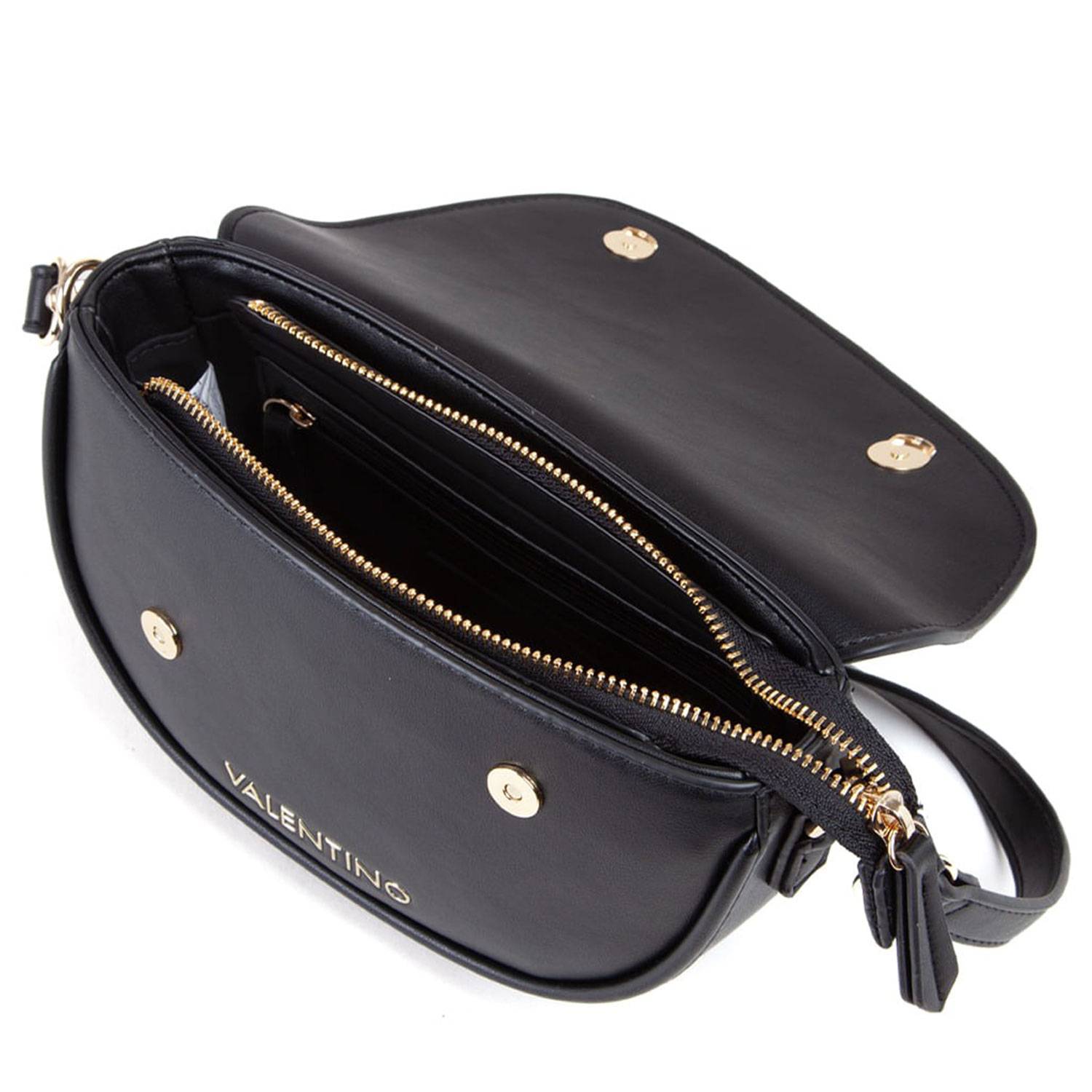 Sac porté bandoulière Valentino bags à rabat asymétrique piper VBS8DM09 001 couleur noir, ouvert