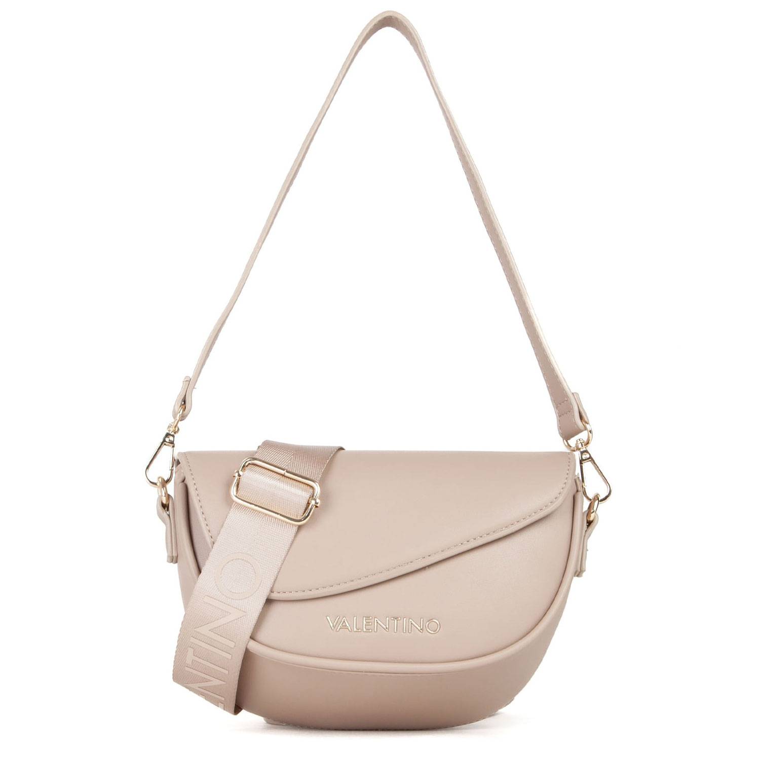 Sac porté bandoulière Valentino bags à rabat asymétrique piper VBS8DM09 005 couleur beige, vue de face