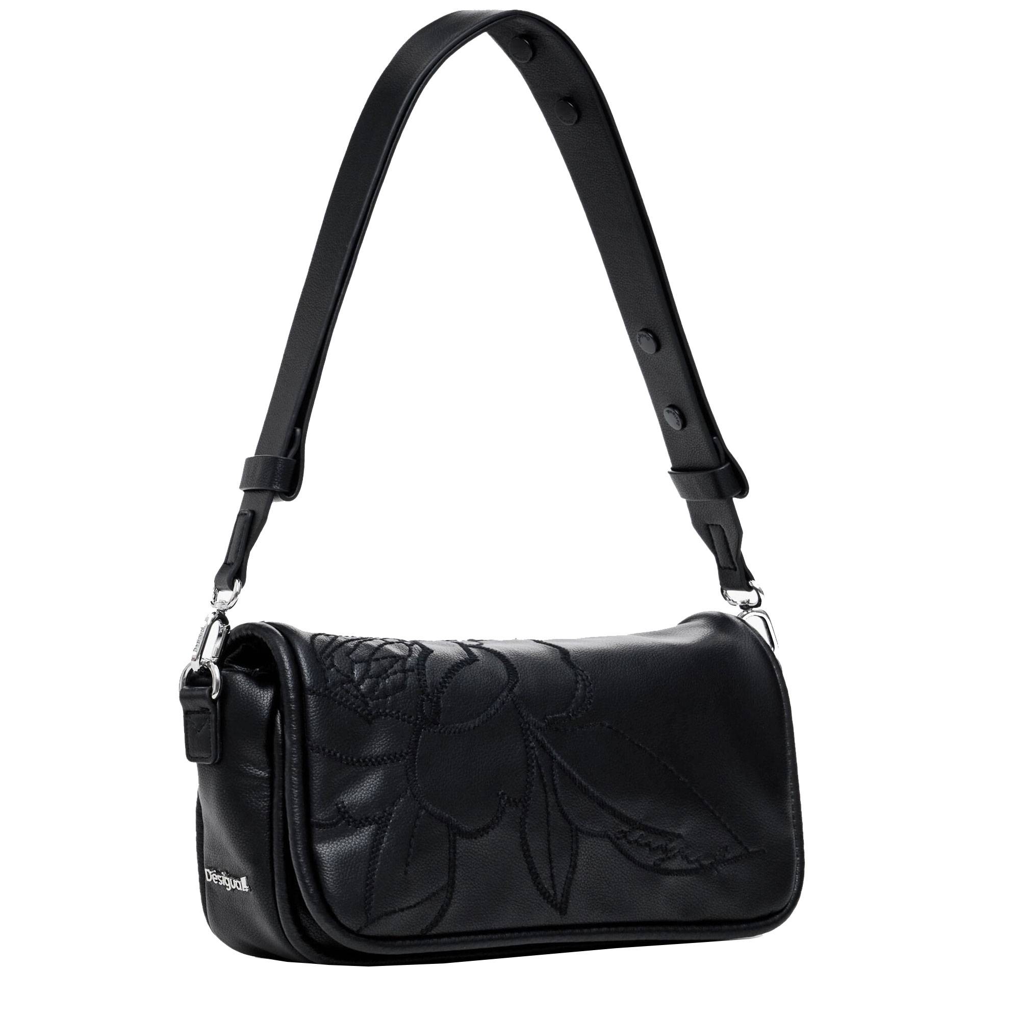 Sac porté épaule Desigual imprimé floral Keller Gales 24WAXP17 2000 couleur noir, vue de côté