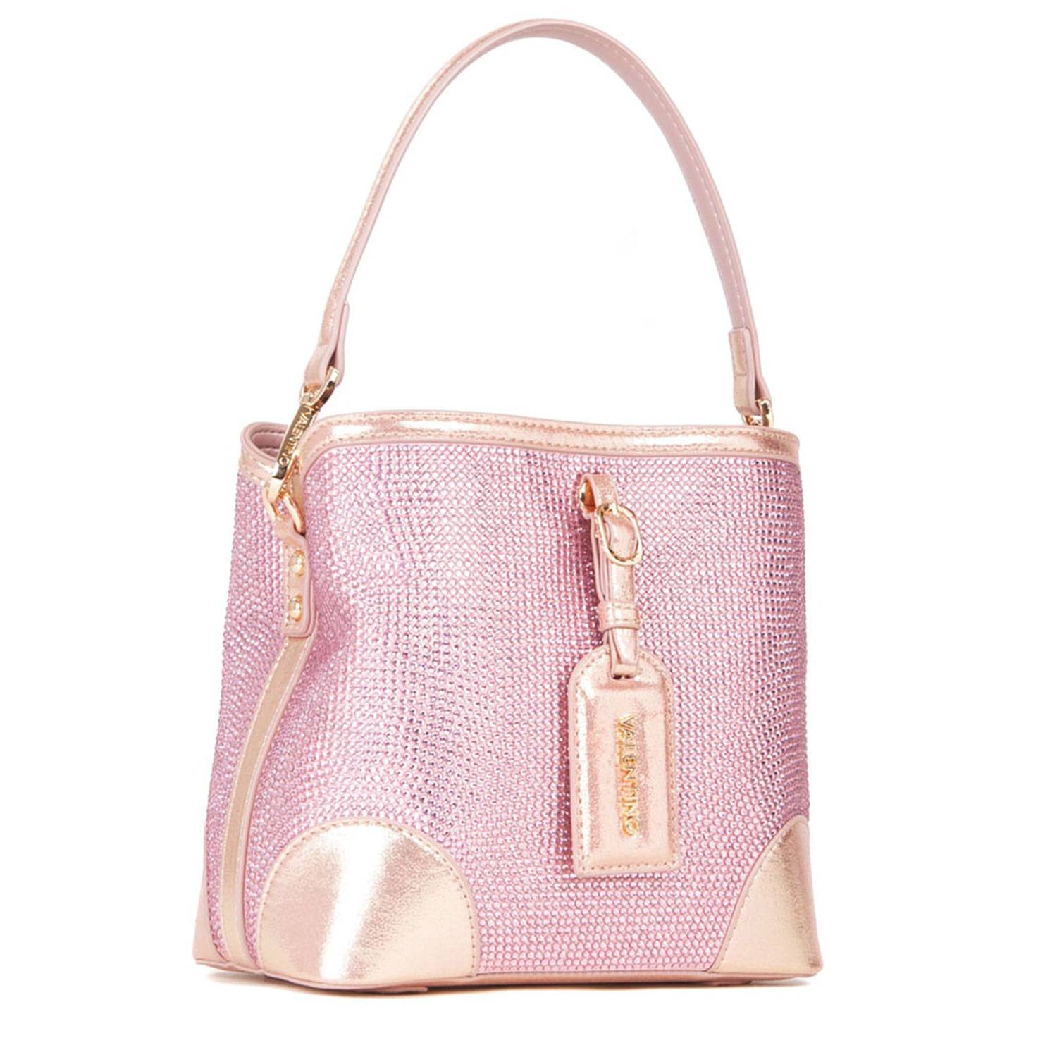 Sac seau Valentino bags effet brillant étiquette VBS8GW34 026 couleur rose , vue de profil