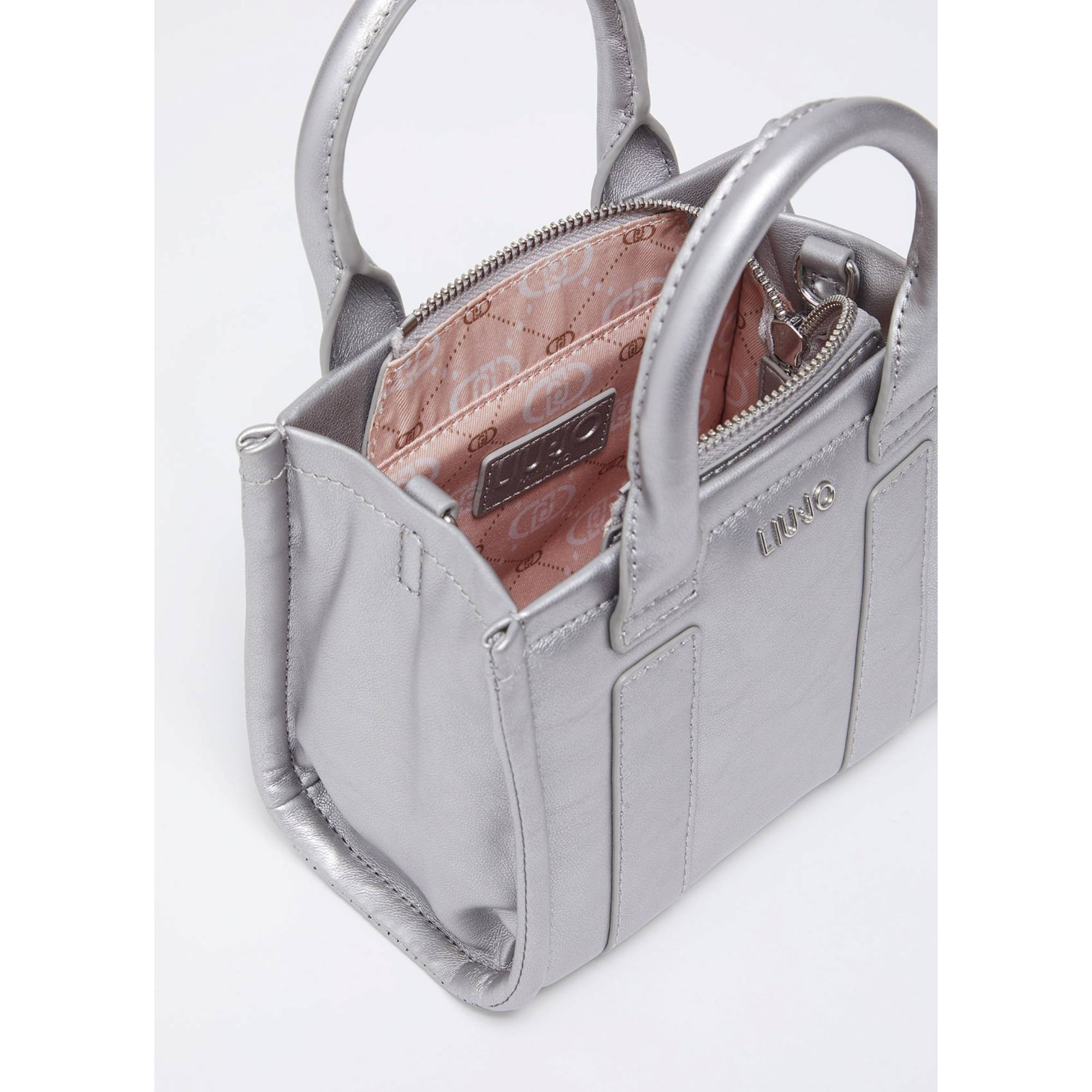 Mini sac shopping + bandoulière Liu Jo effet matelassé AF4102E0015 X0609 couleur gris, ouvert