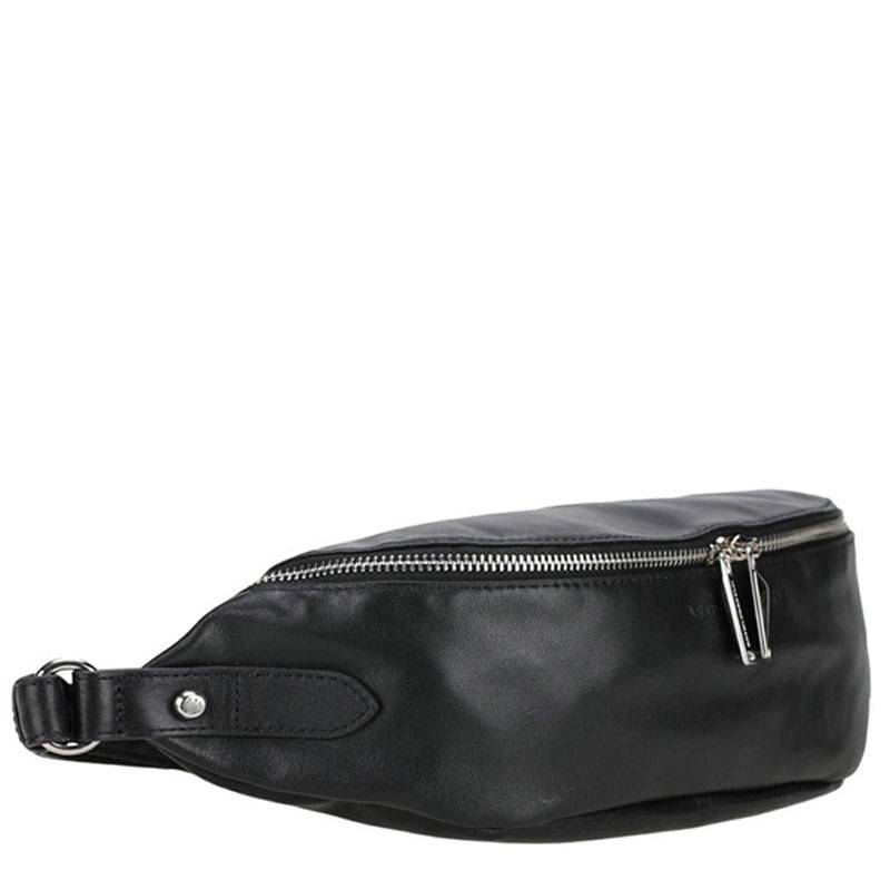 Sac banane Arthur & Aston en cuir lisse Giulia A180-03 A couleur noir vue de profil