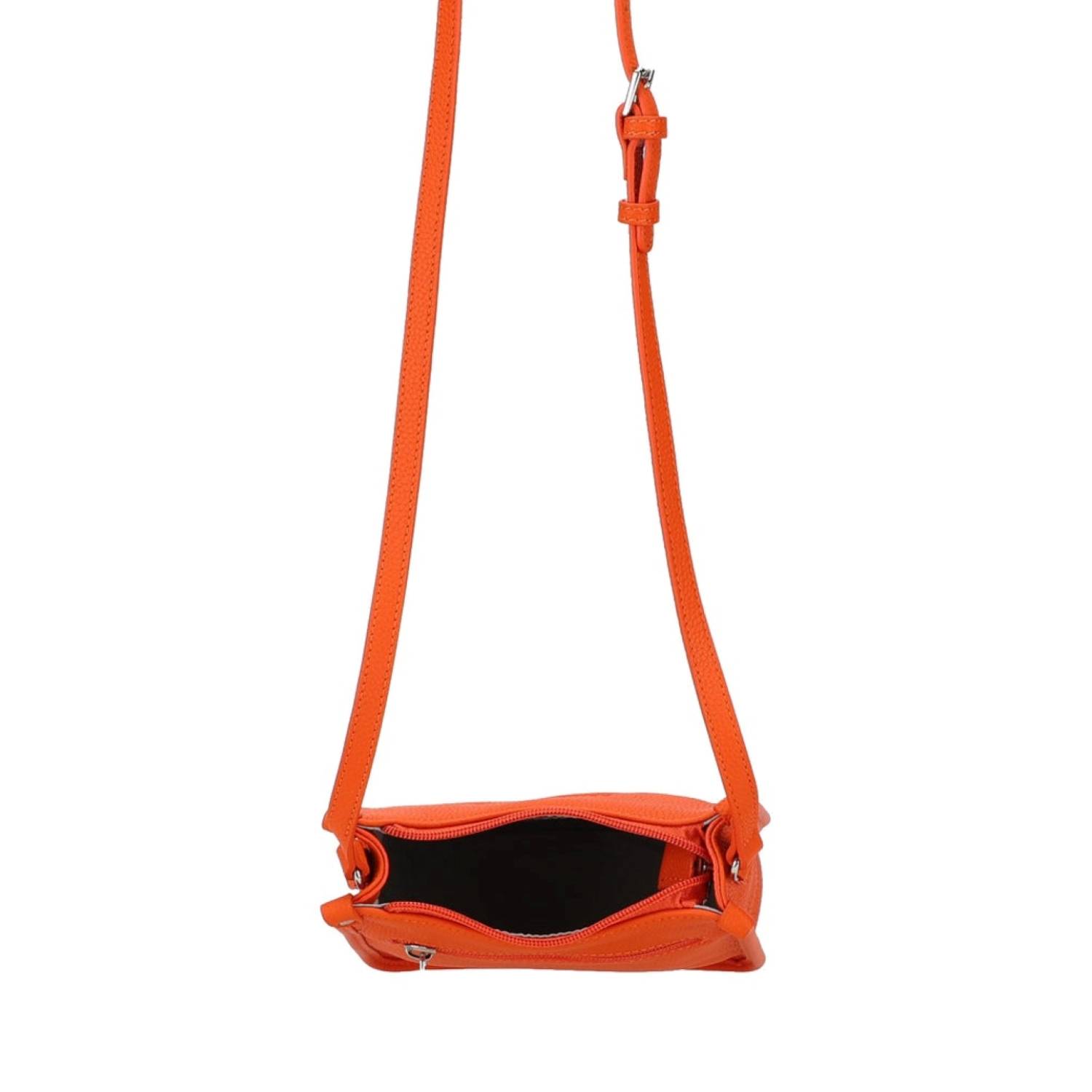 Sac bandoulière Arthur et Aston rectangulaire Zippé Rosalia A163-34 I couleur orange, ouvert