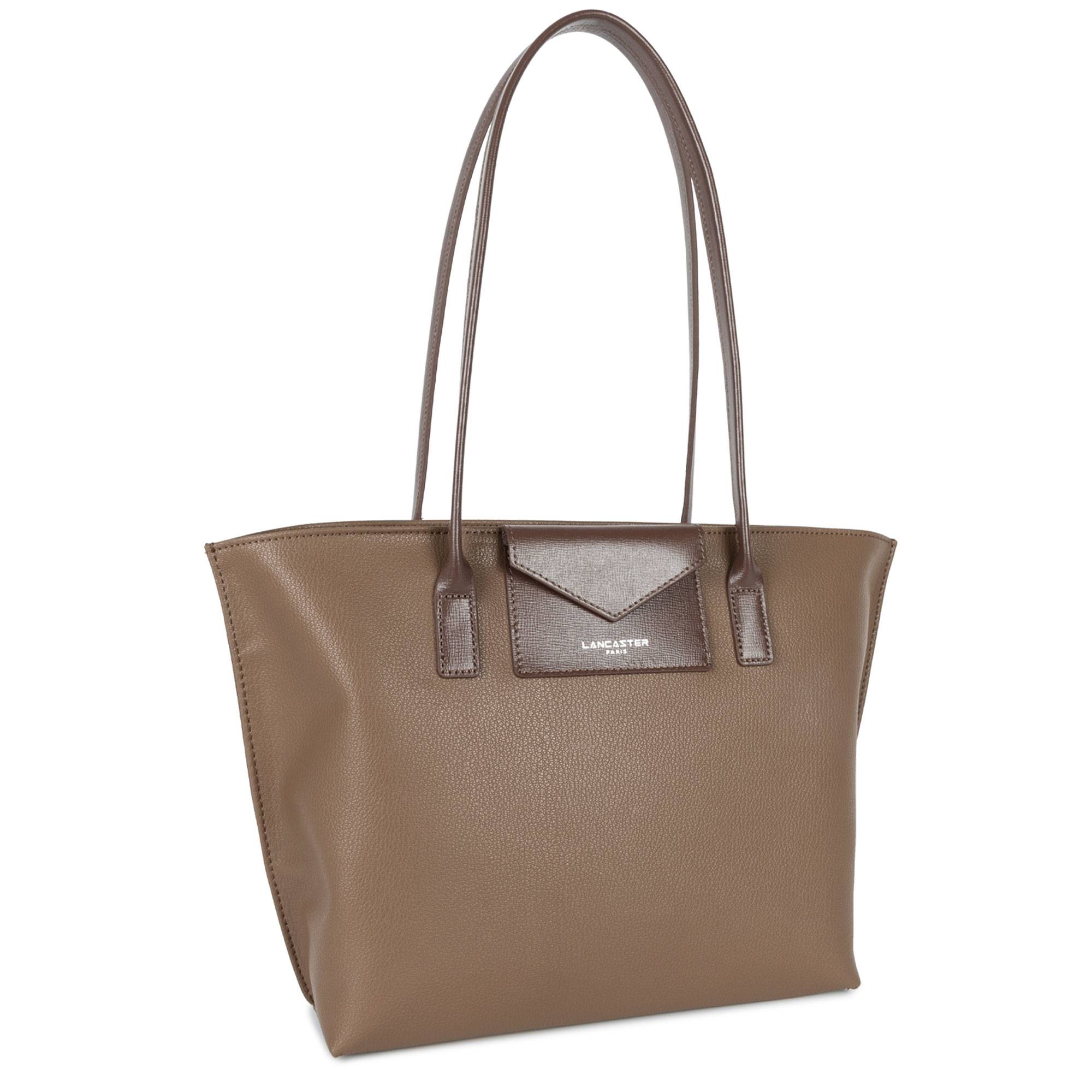 Petit sac cabas poche enveloppe  Lancaster Maya 517-29- TAUPE couleur taupe, vue de profil