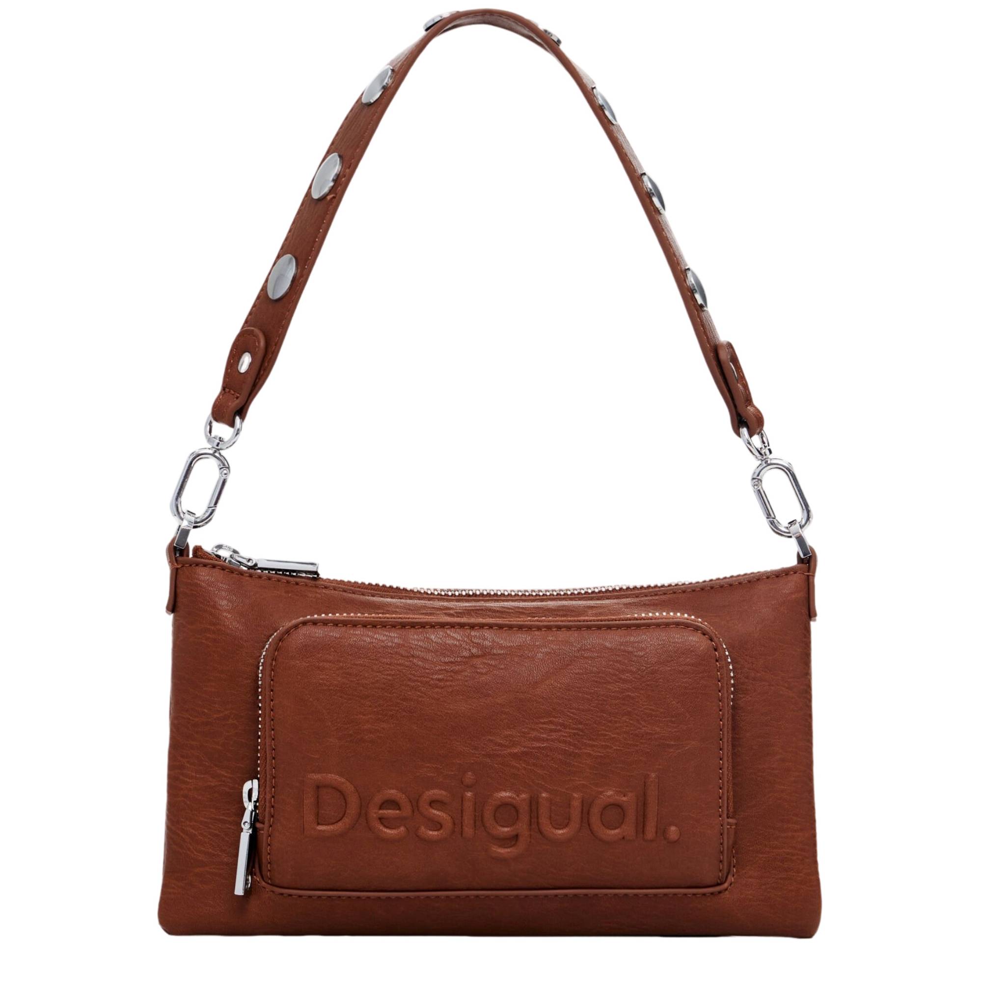 sac porté épaule Desigual Half Logo 24WAYP02 6064 couleur marron, vue de face