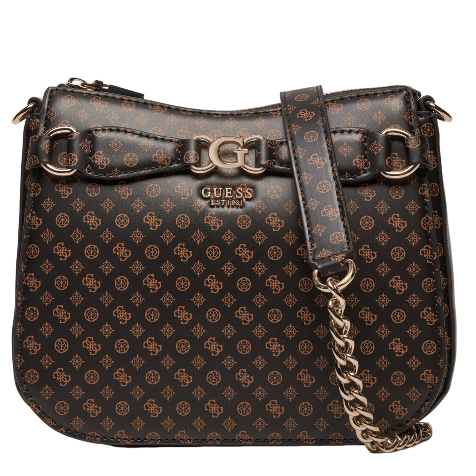 Sac bandoulière Guess imprimé logo Arlena HWPS933604 MLO couleur marron, vue de face