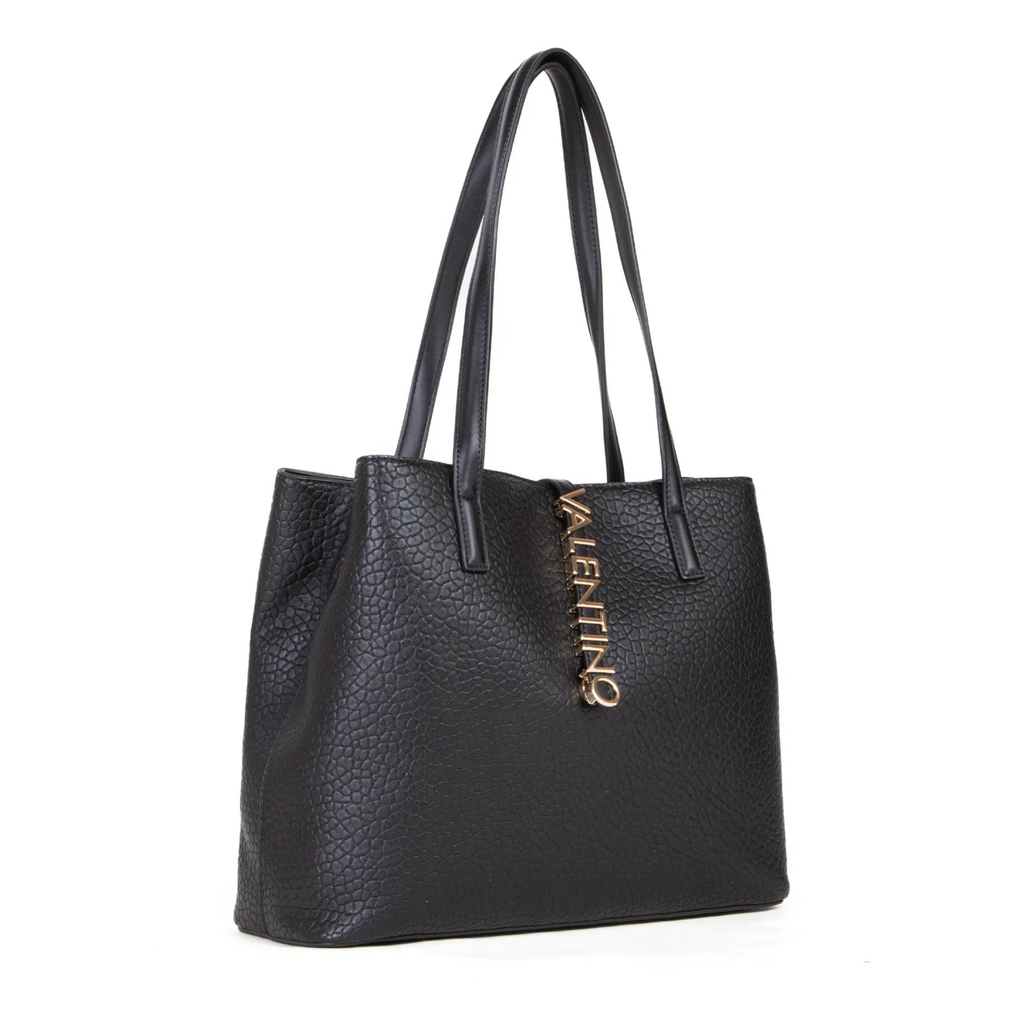 Sac shopping Valentio Bags effet cuir grainé Zeno  VBS8G401 001 couleur noir, vue de profil