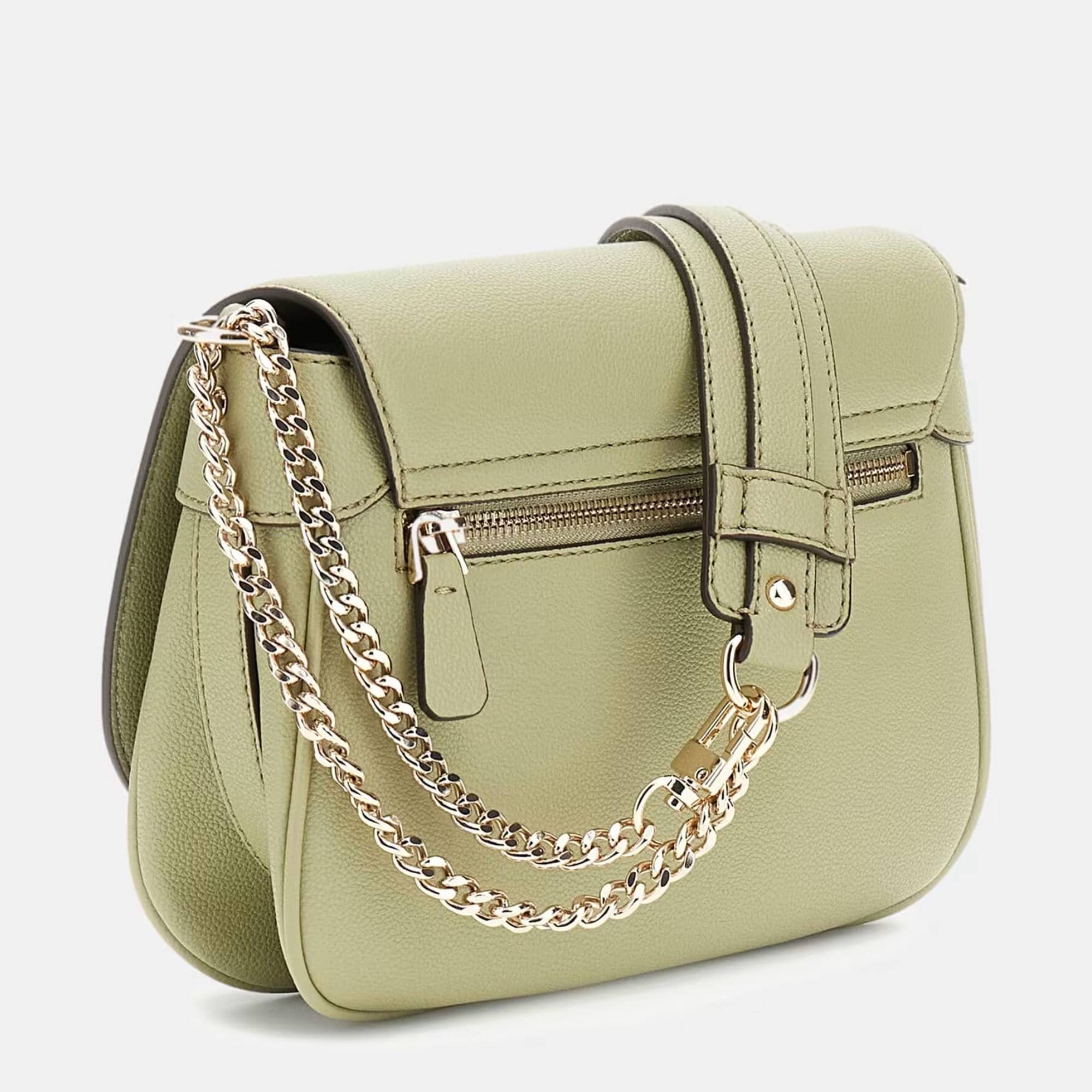 Sac à rabat Guess effet grainé Fedora  HWBG9519190 SAG couleur vert clair, vue de dos