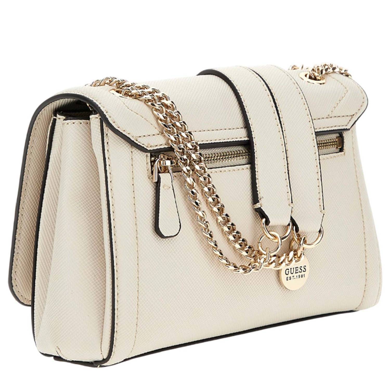 Mini sac à bandoulière Guess Noelle saffiano HWZG7879210 BON couleur os, vue de profil