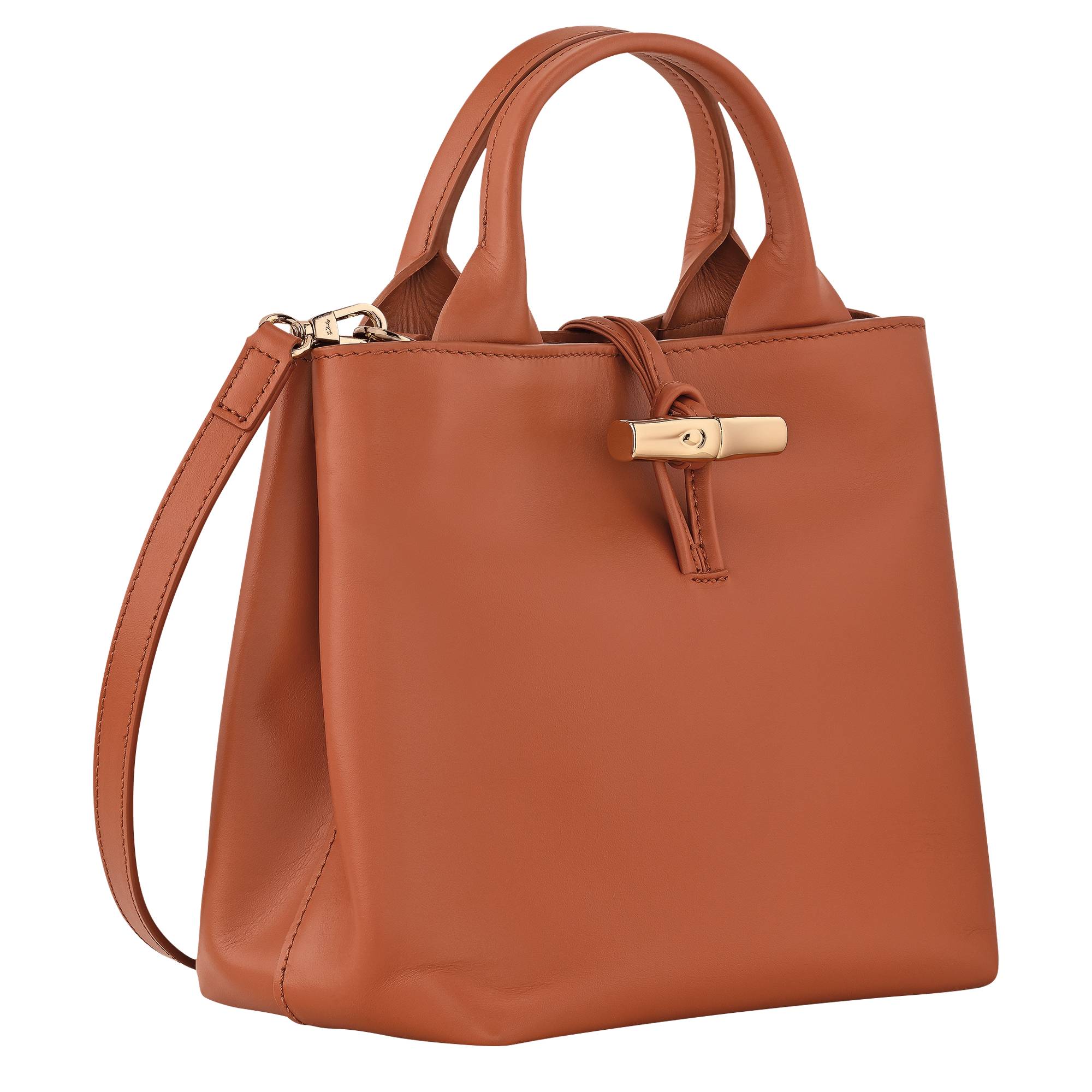 Sac porté main S  Longchamp Le Roseau effet lisse 10273HGC M11, couleur Ecorce, vue de profil