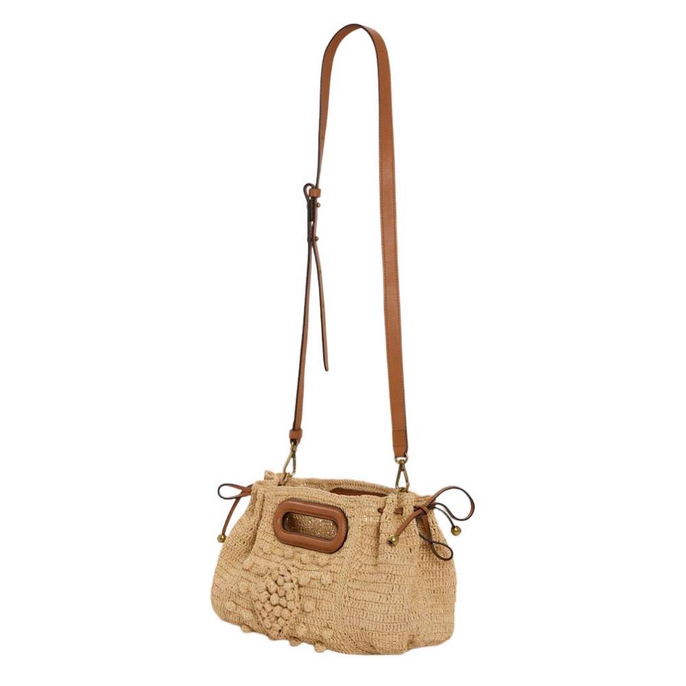 Sac porté épaule Gerard Darel Mini Dany en raphia S08E4541900, couleur Ficelle, vue de profil