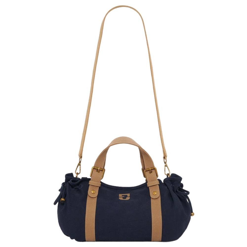 Sac porté main Gerard Darel Le 18H en toile canvas S67Z4502115, couleur Marine/Tan, vue de face, bandoulière