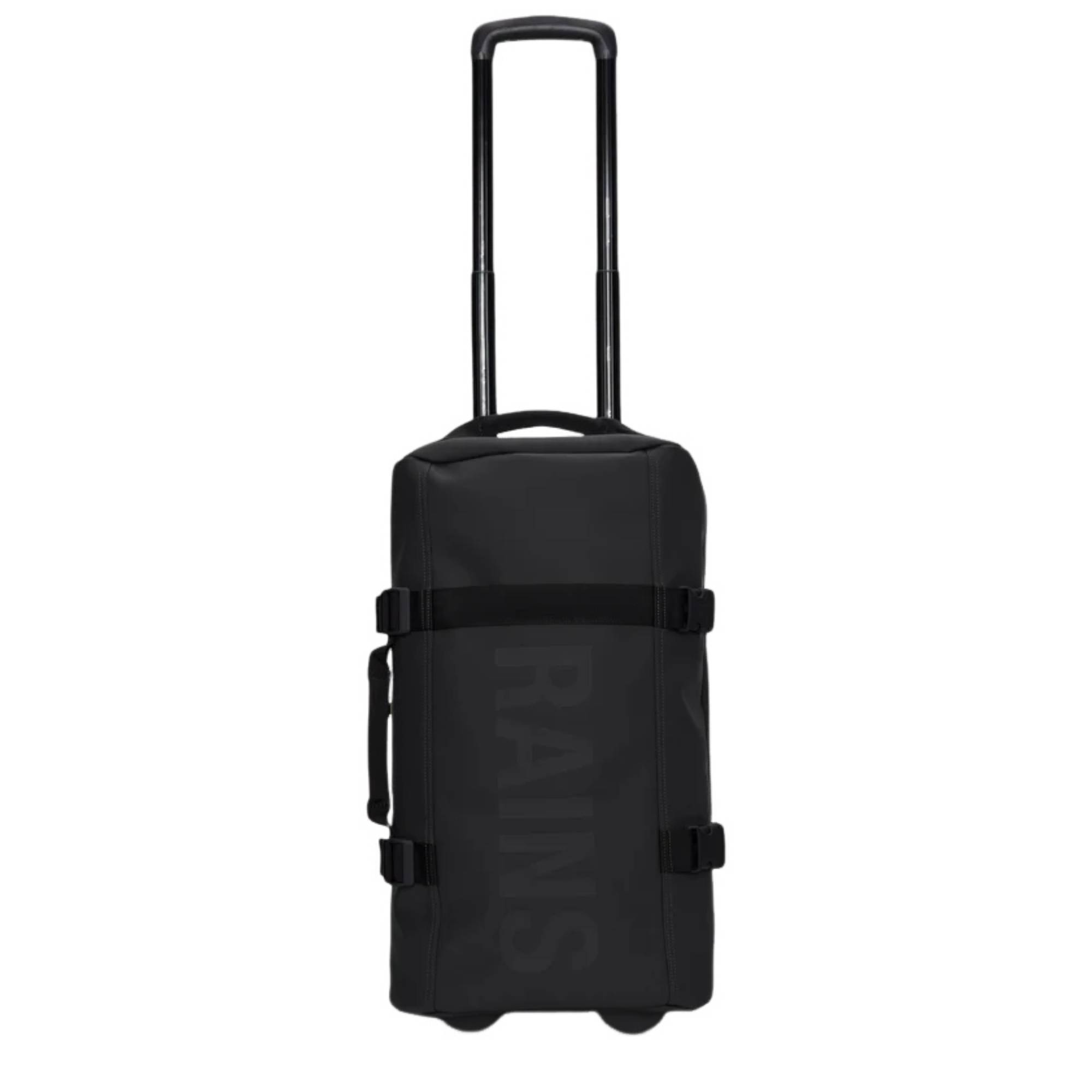 Valise cabine Rains avec roulettes Texel 13460 01 couleur noir vue de face avec roulettes