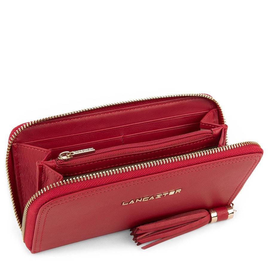 Grand portefeuille Zippé Lancaster Mademoiselle Ana 172-12-ROUGE Rouge vue intérieure avec pompon à franges