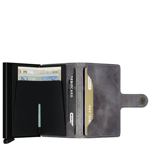Porte-cartes Secrid Miniwallet Vintage cuir effet vieilli MV-GREY-BLACK (Gris intérieur noir) intérieur